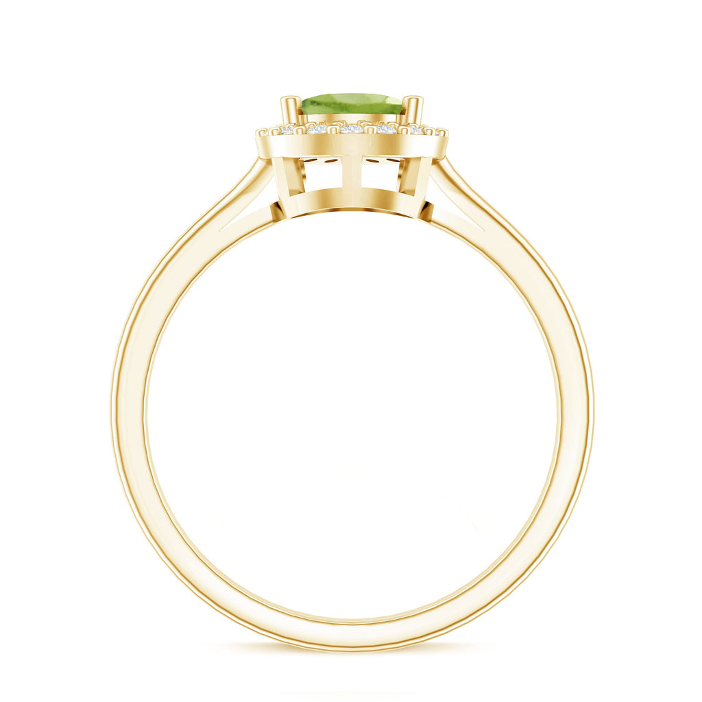 Peridot Engagement Ring – Teardrop Pear Shape with Diamond Halo Setting