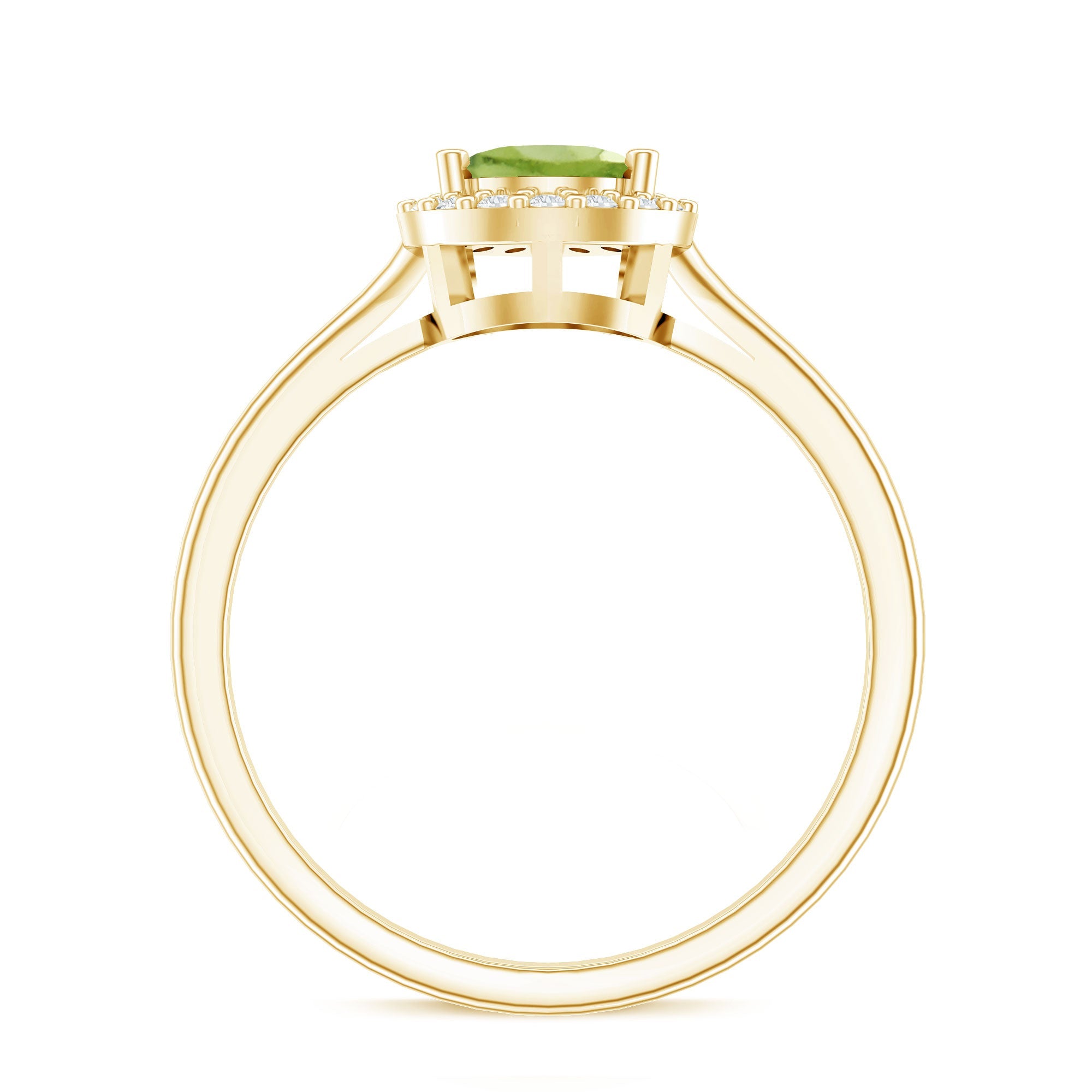 Peridot Engagement Ring – Teardrop Pear Shape with Diamond Halo Setting