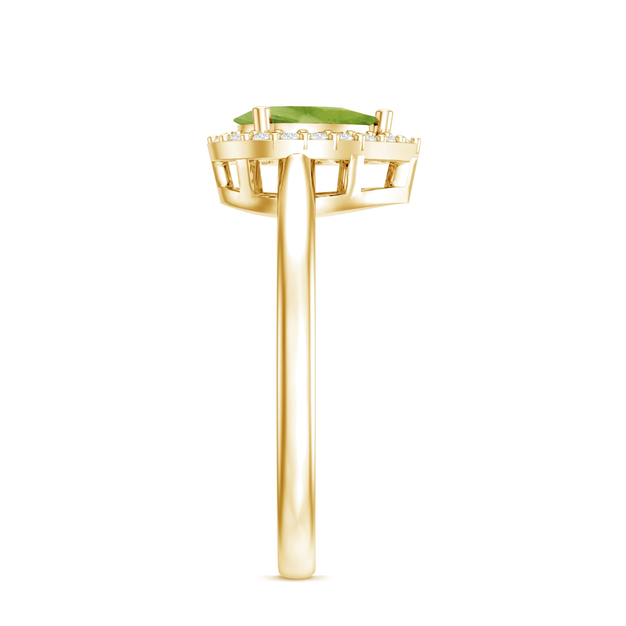 Peridot Engagement Ring – Teardrop Pear Shape with Diamond Halo Setting