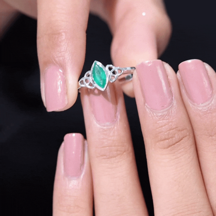 Emerald Engagement Ring – Marquise Cut Natural Emerald With Protective Bezel Setting