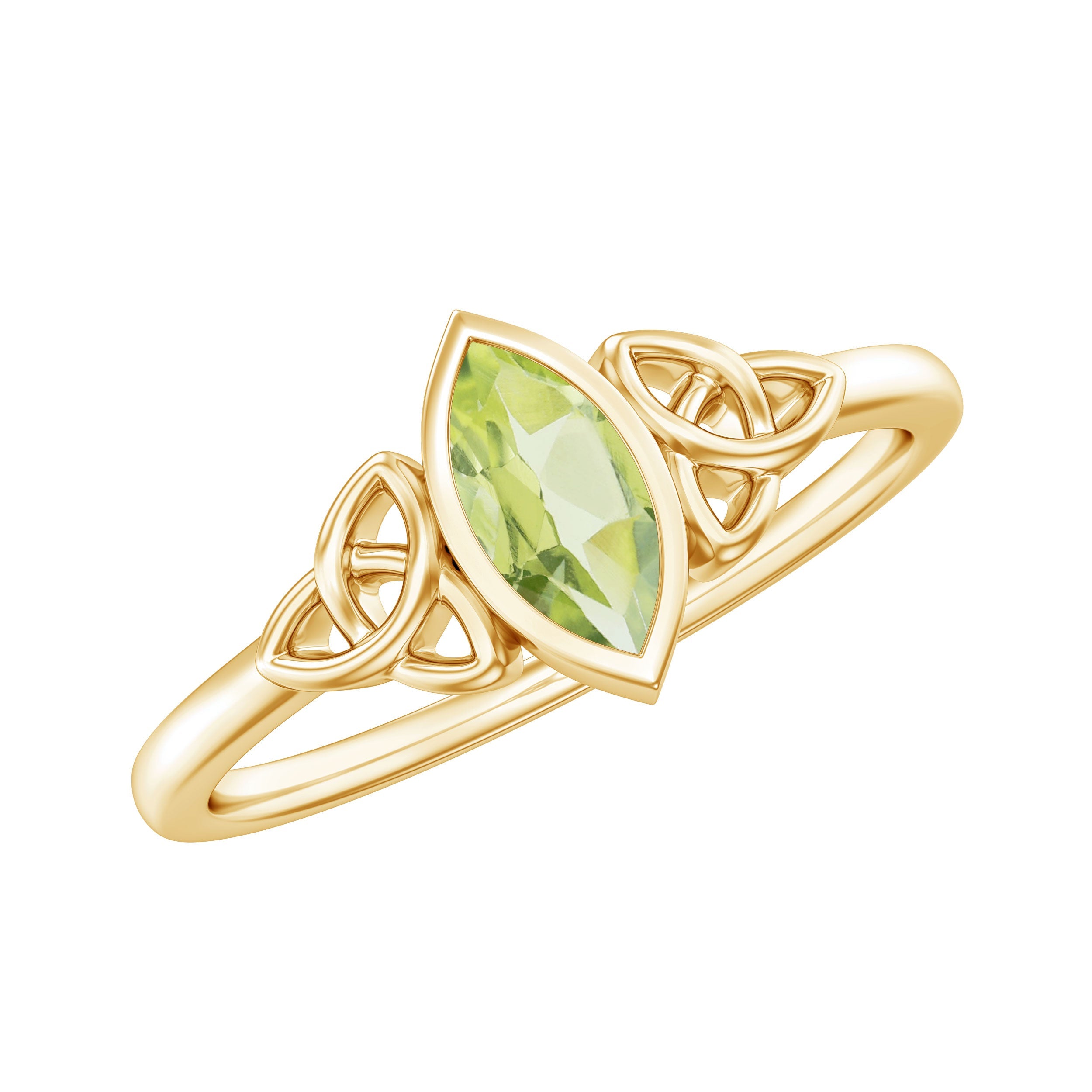 Marquise Peridot Promise Ring - Celtic Knot Bezel Setting Green Gemstone Ring