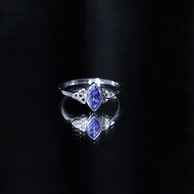 Marquise Tanzanite Ring – Bezel Set Promise Ring with Celtic Knot Design