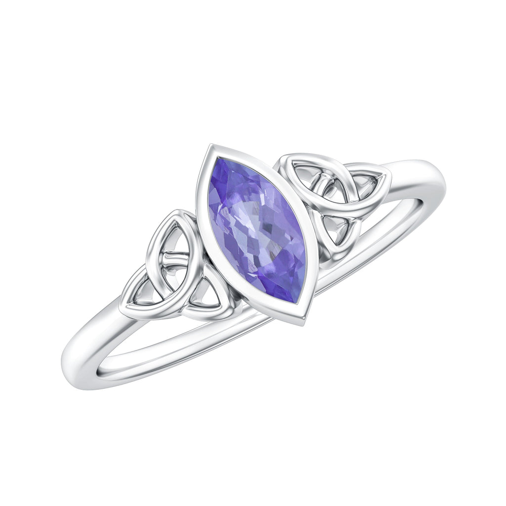 Marquise Tanzanite Ring – Bezel Set Promise Ring with Celtic Knot Design