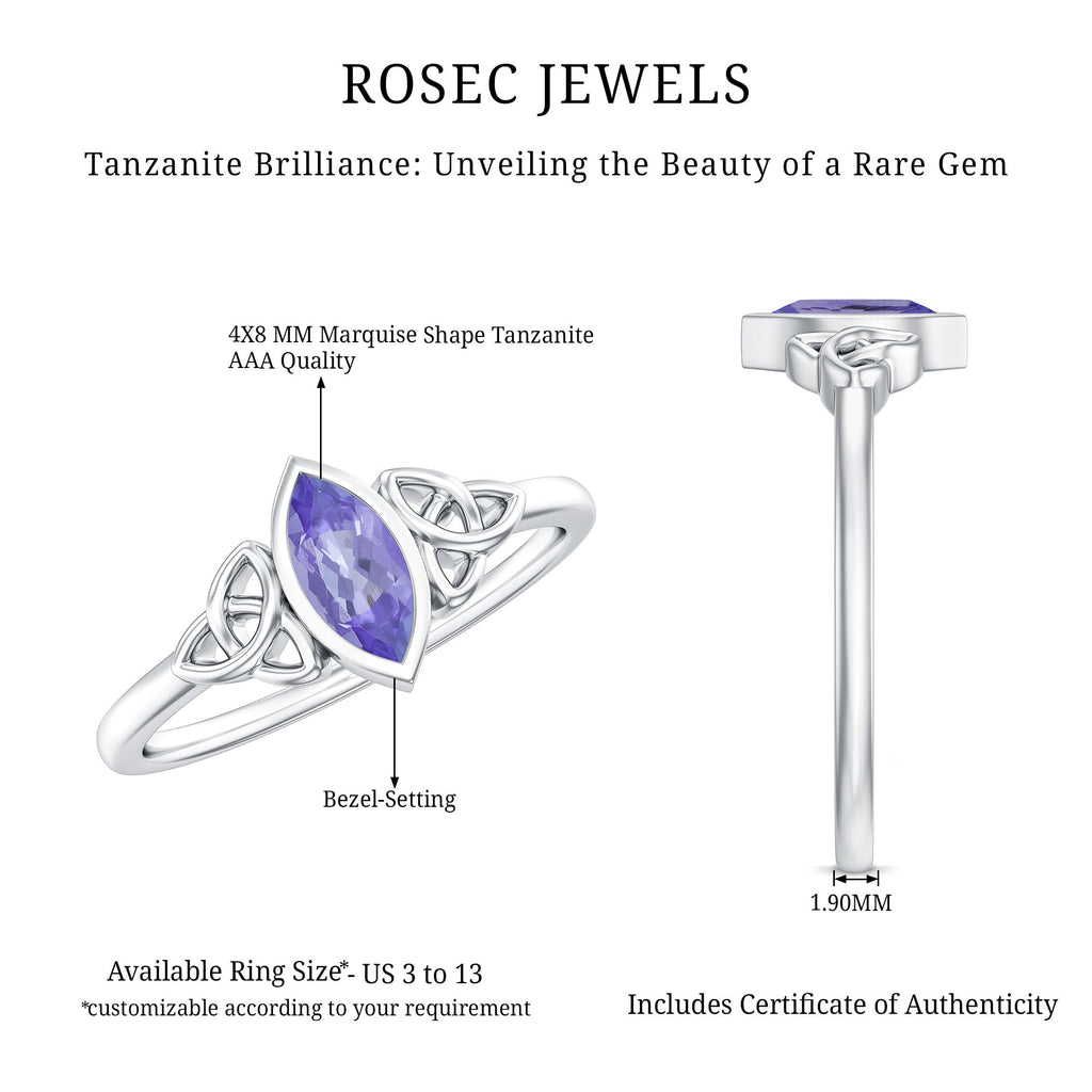 Marquise Tanzanite Ring – Bezel Set Promise Ring with Celtic Knot Design
