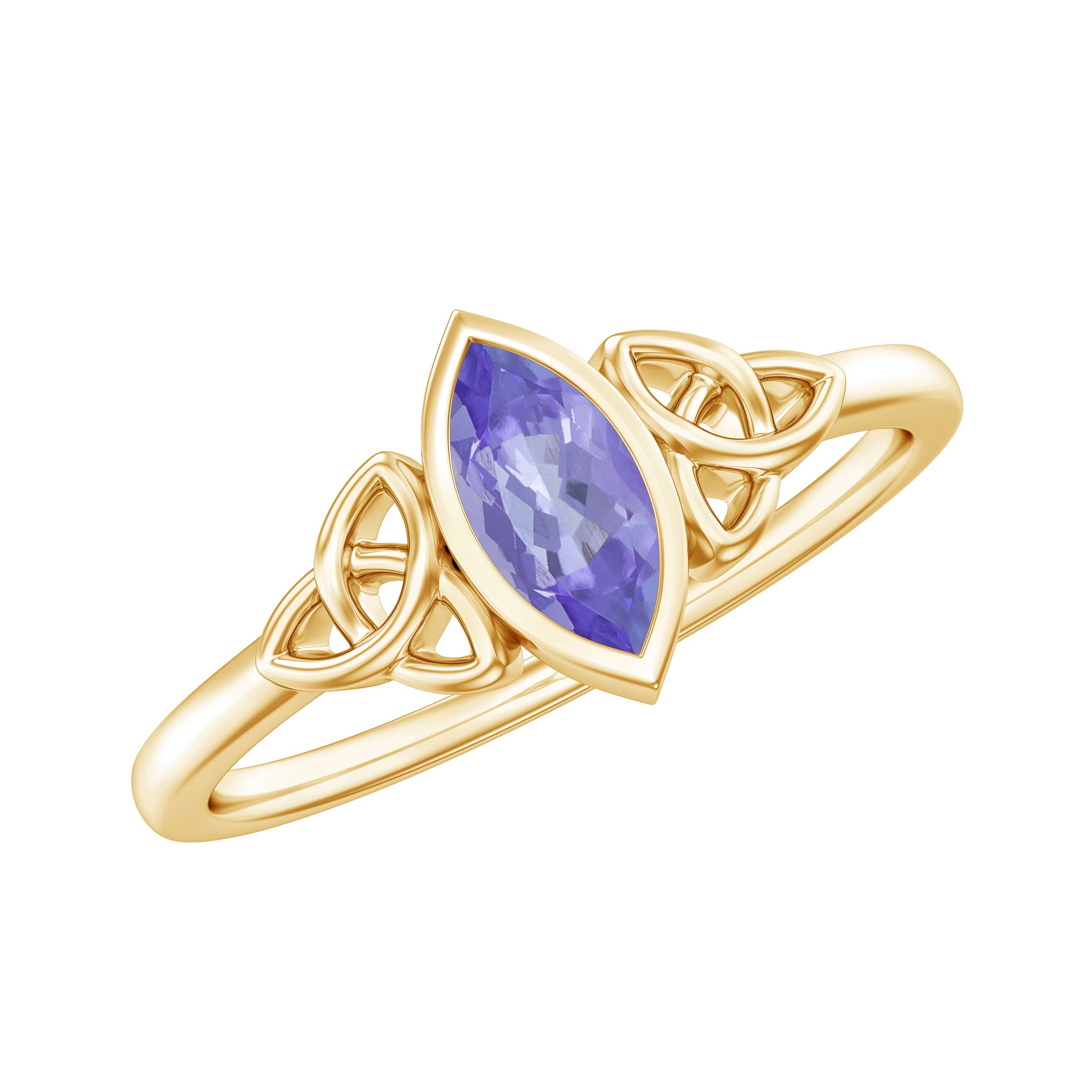 Marquise Tanzanite Ring – Bezel Set Promise Ring with Celtic Knot Design