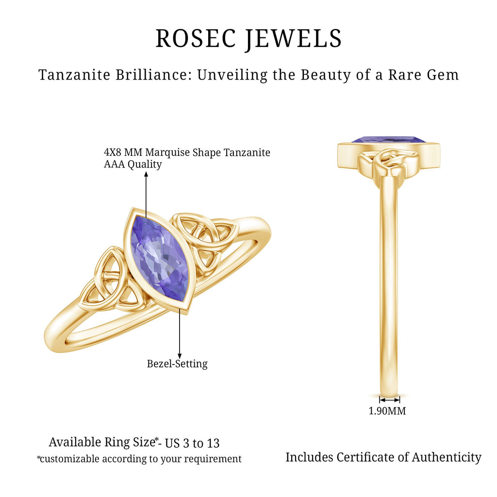 Marquise Tanzanite Ring – Bezel Set Promise Ring with Celtic Knot Design