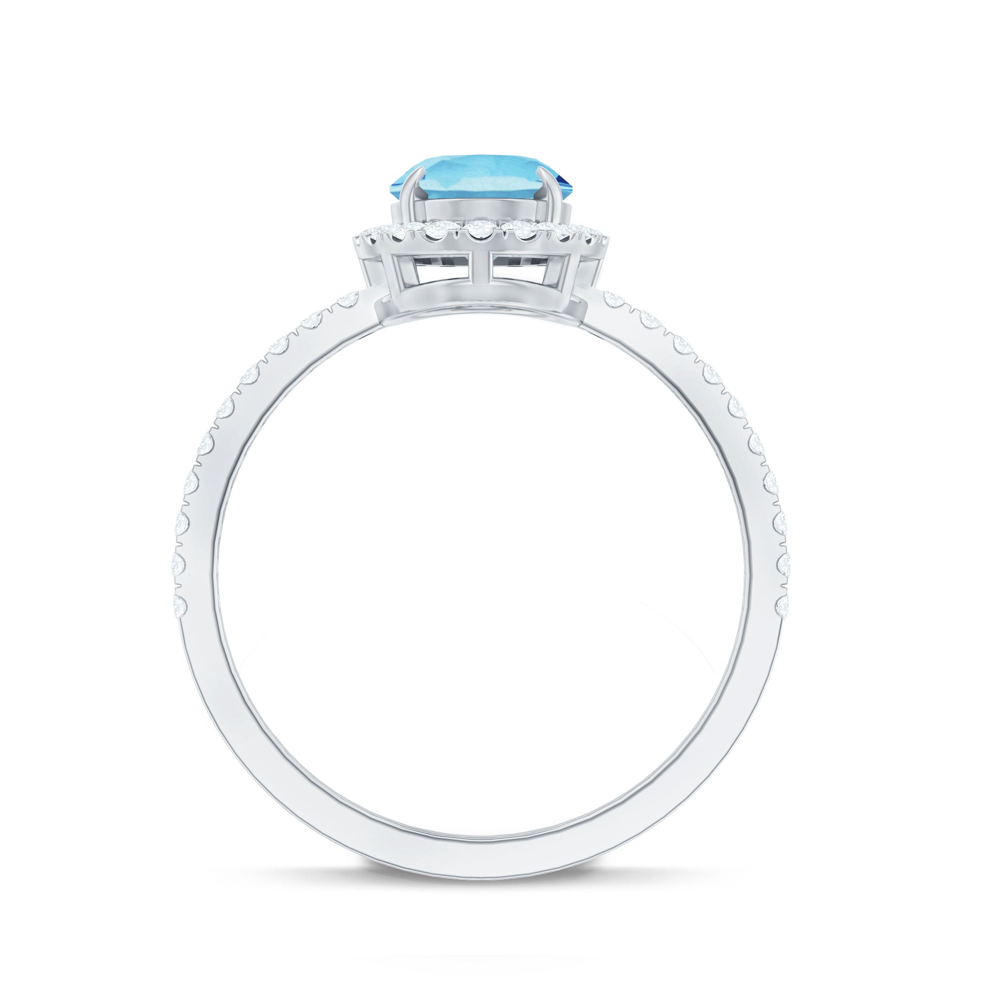 Aquamarine Engagement Ring – Oval Diamond Halo Ring with Claw Setting by Rosec Jewels