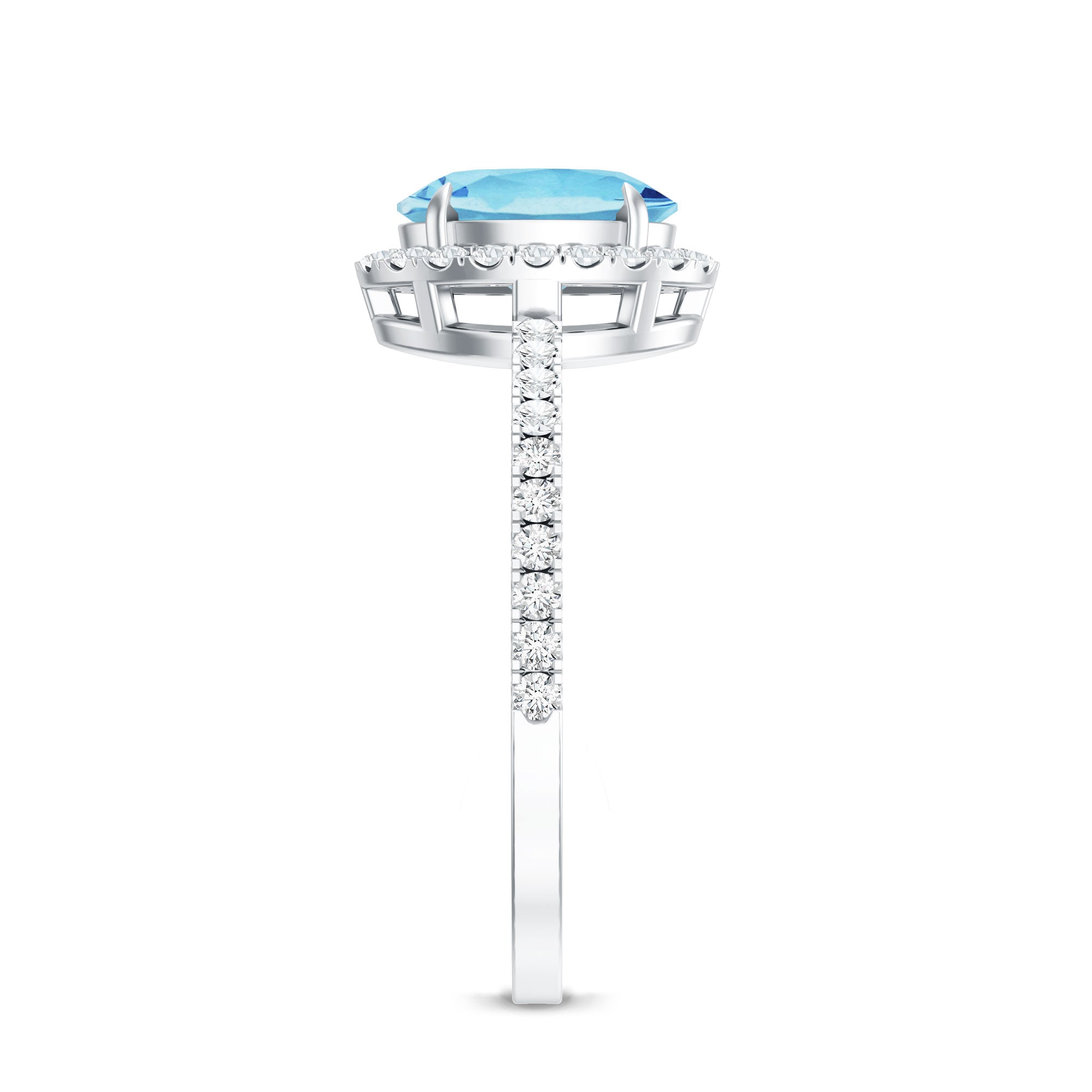 Aquamarine Engagement Ring – Oval Diamond Halo Ring with Claw Setting by Rosec Jewels