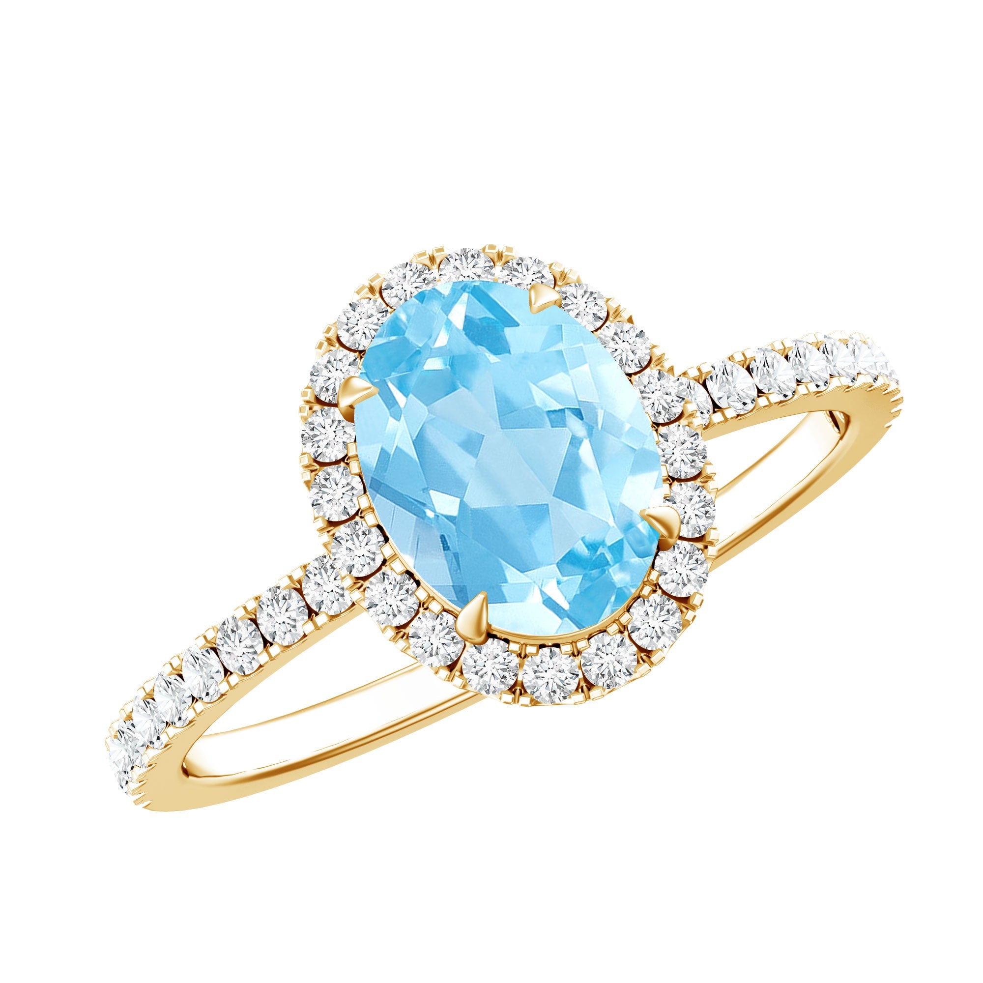 Aquamarine Engagement Ring – Oval Diamond Halo Ring with Claw Setting by Rosec Jewels