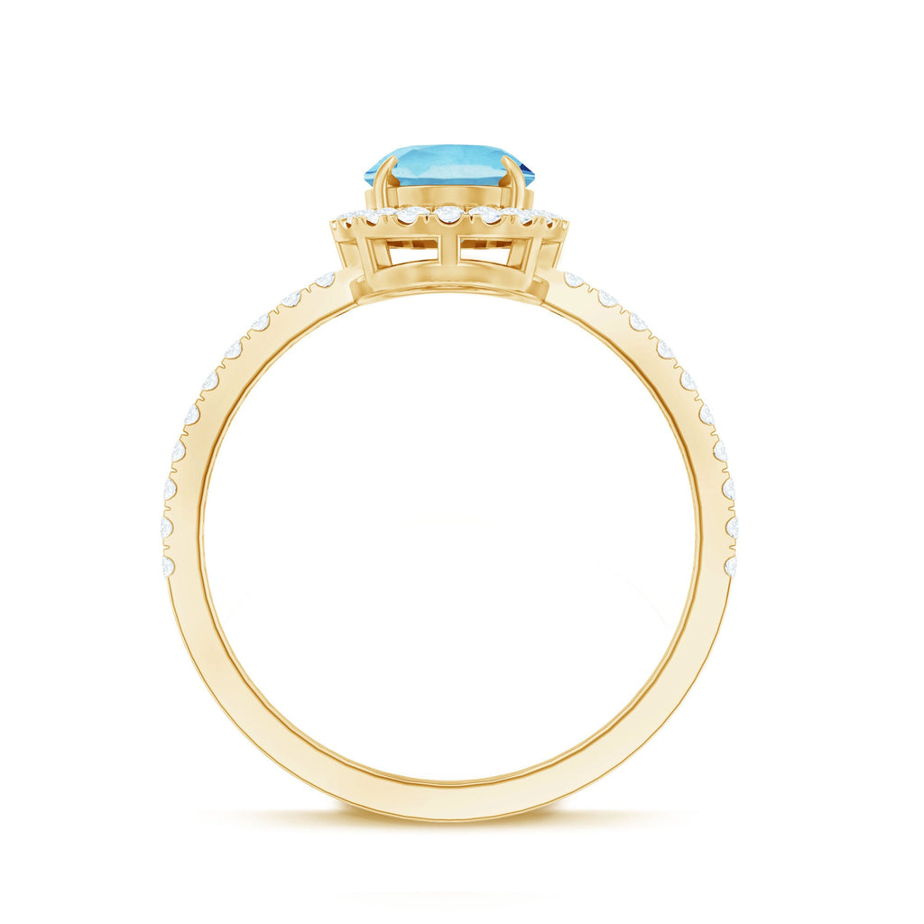 Aquamarine Engagement Ring – Oval Diamond Halo Ring with Claw Setting by Rosec Jewels
