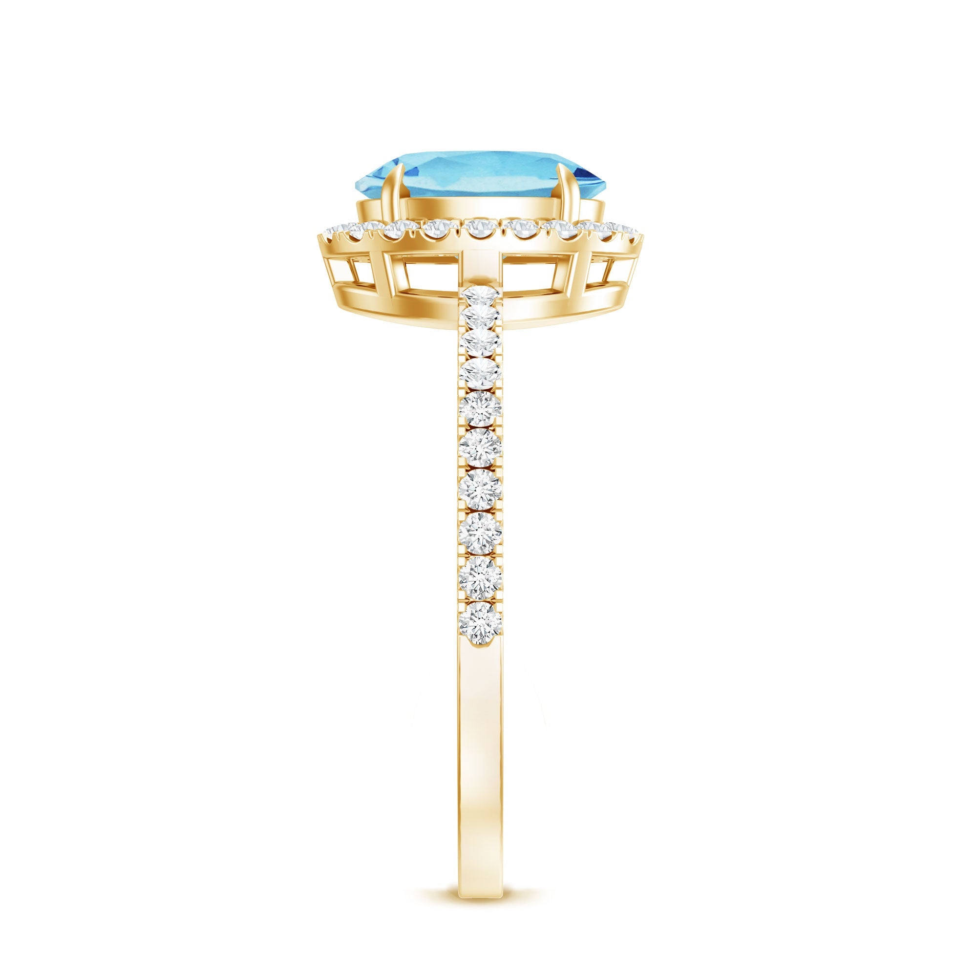 Aquamarine Engagement Ring – Oval Diamond Halo Ring with Claw Setting by Rosec Jewels