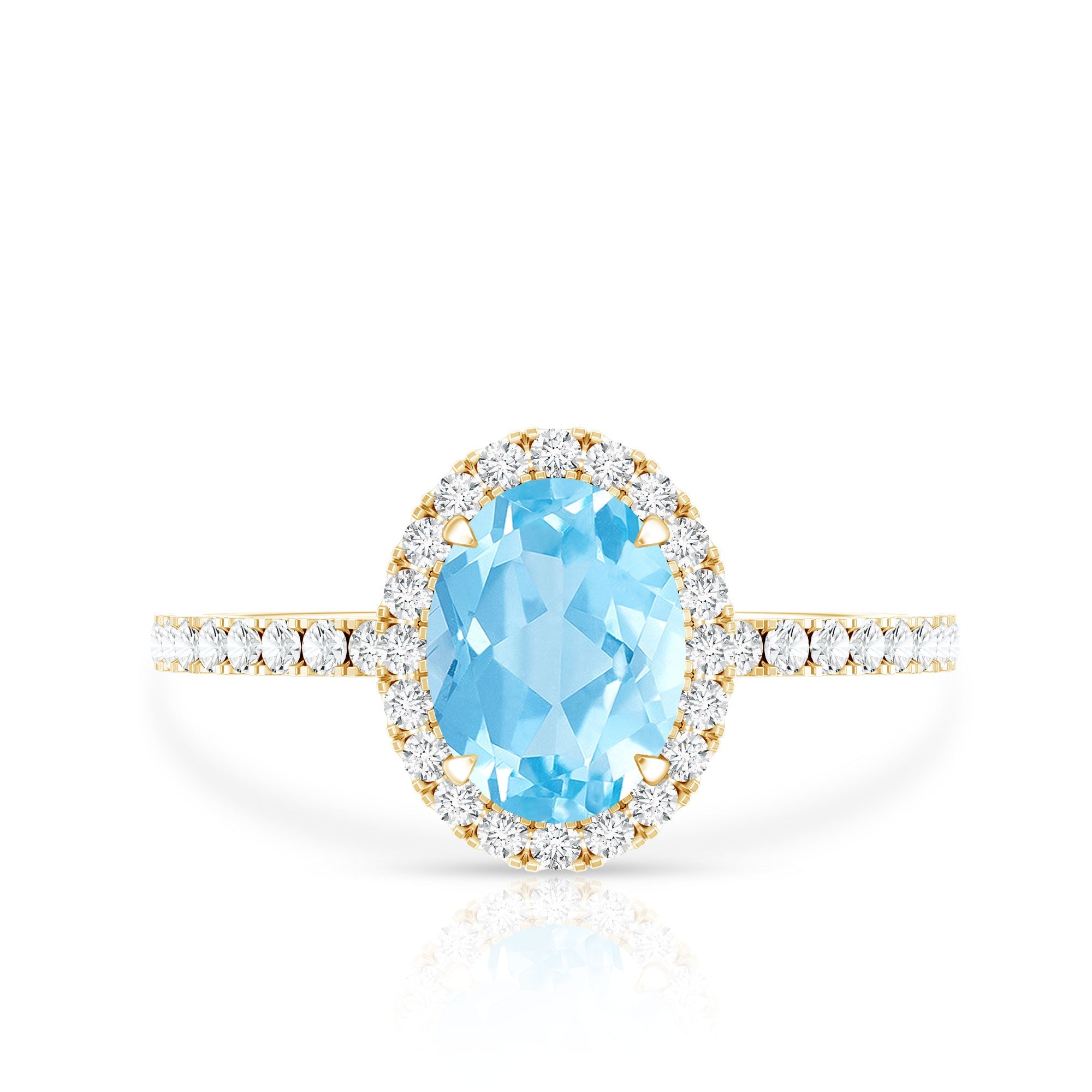 Aquamarine Engagement Ring – Oval Diamond Halo Ring with Claw Setting by Rosec Jewels