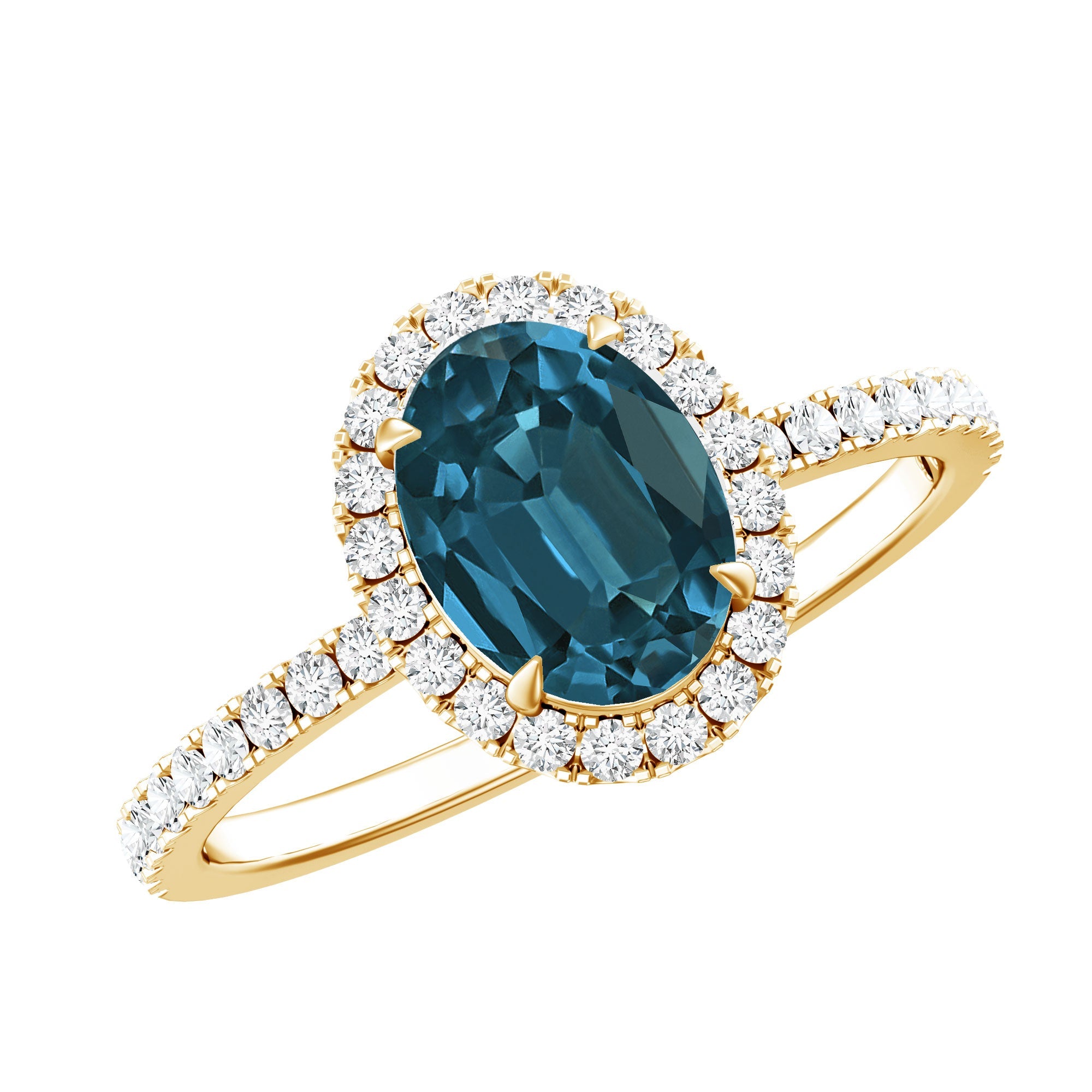 Oval 1 Carat London Blue Topaz Halo Engagement Ring