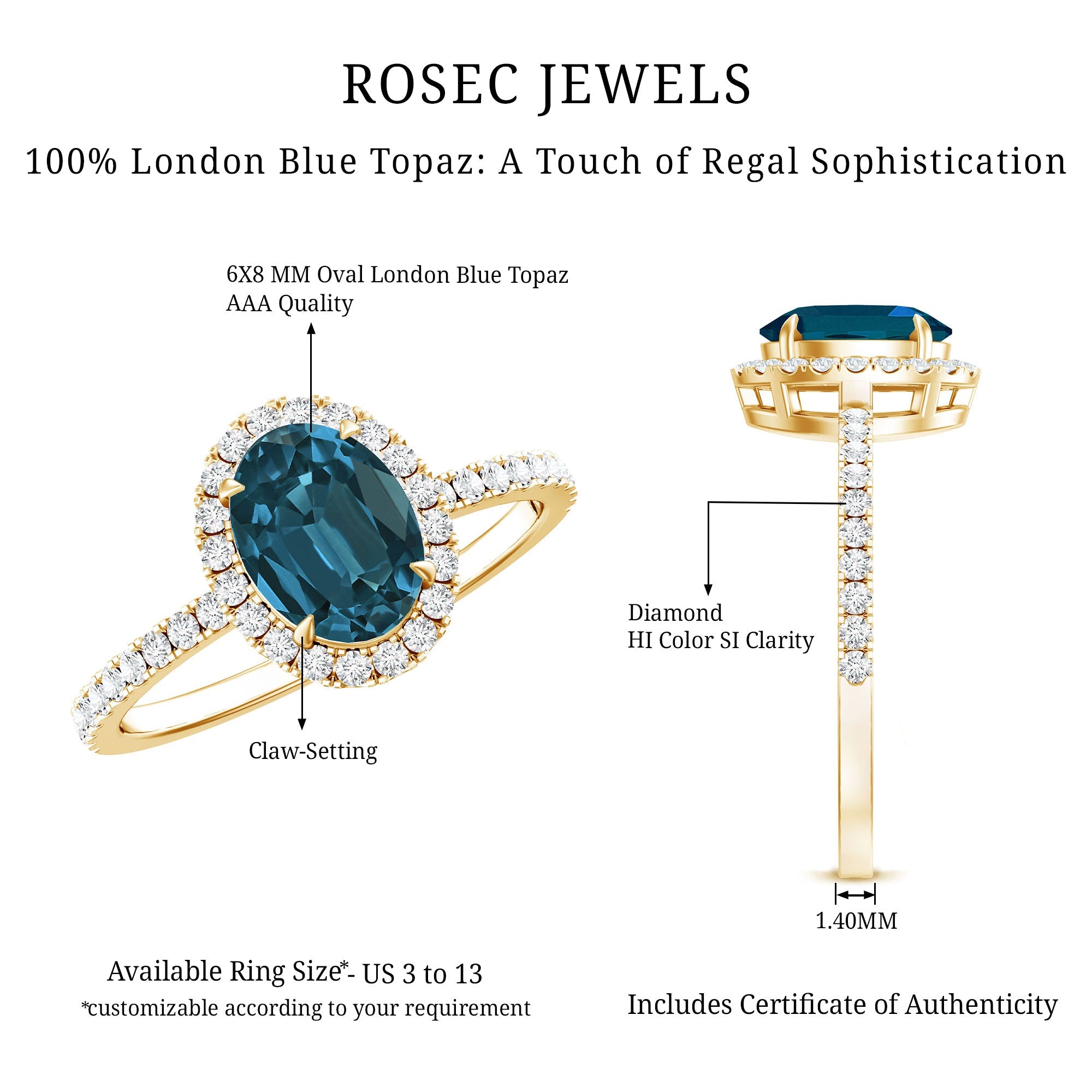 Oval 1 Carat London Blue Topaz Halo Engagement Ring