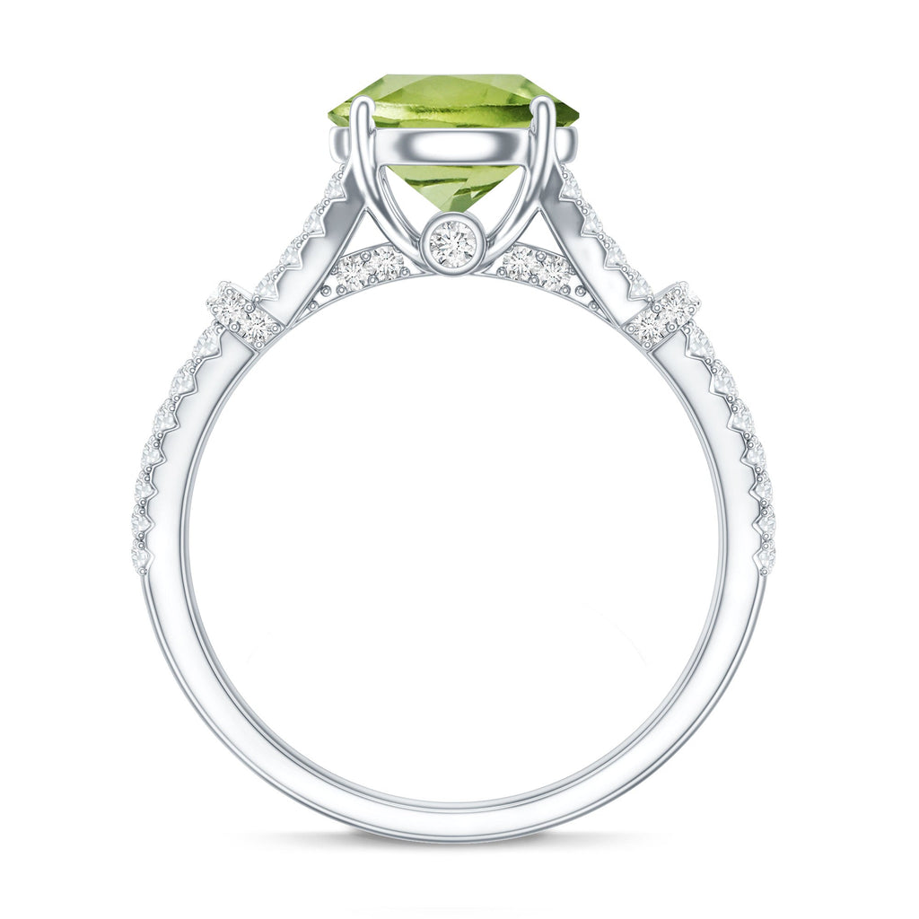 Peridot Solitaire Engagement Ring - Split Shank Band with Sparkling Moissanite Stones