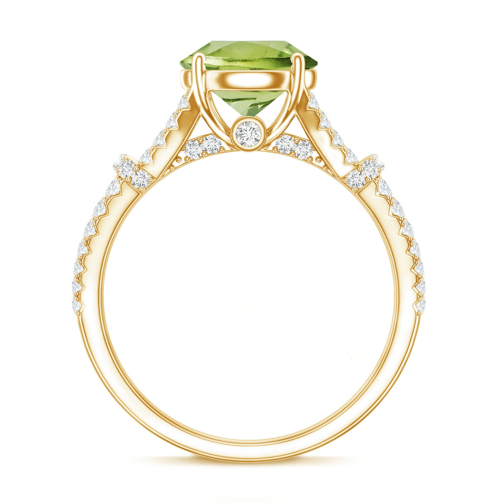Peridot Solitaire Engagement Ring - Split Shank Band with Sparkling Moissanite Stones