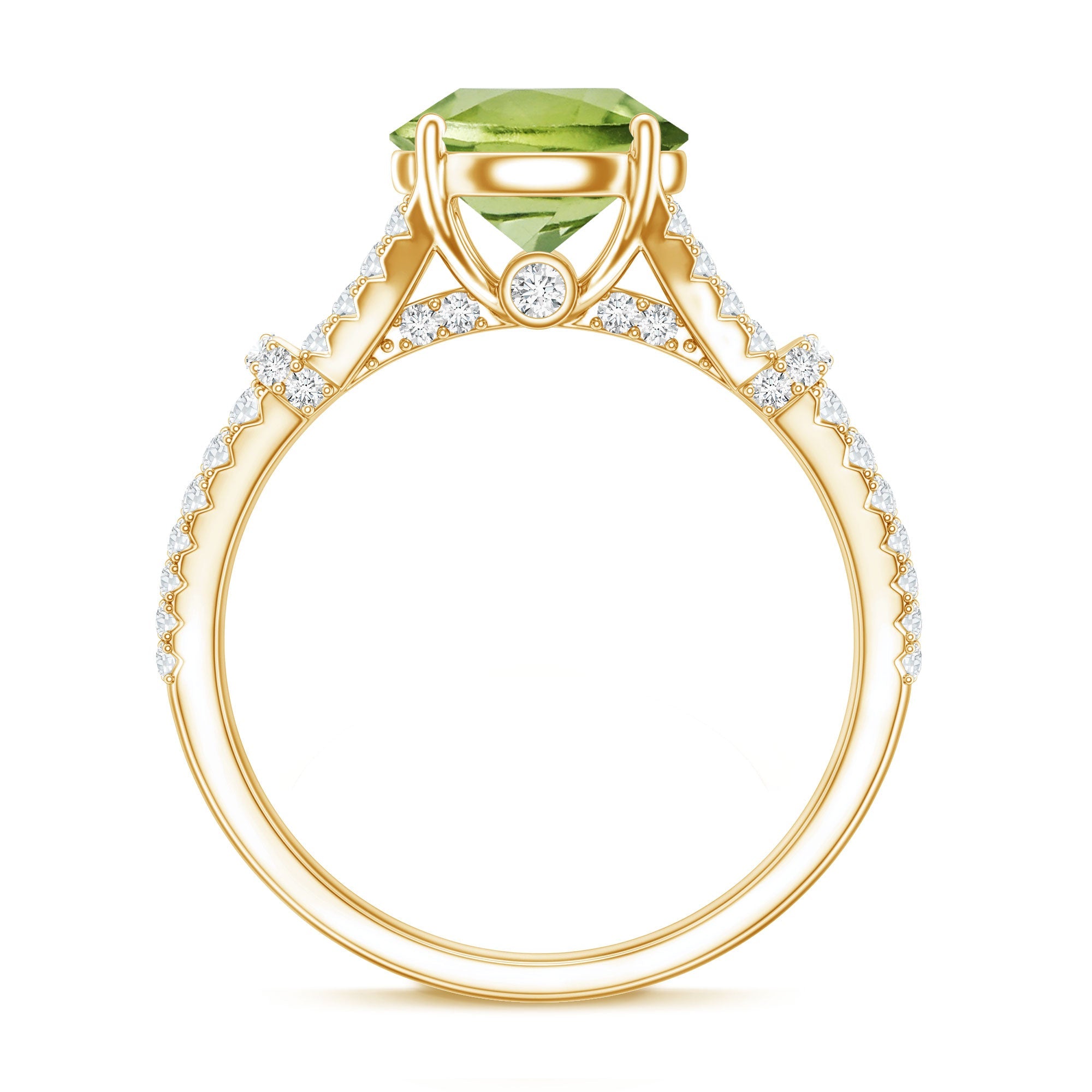 Peridot Solitaire Engagement Ring - Split Shank Band with Sparkling Moissanite Stones