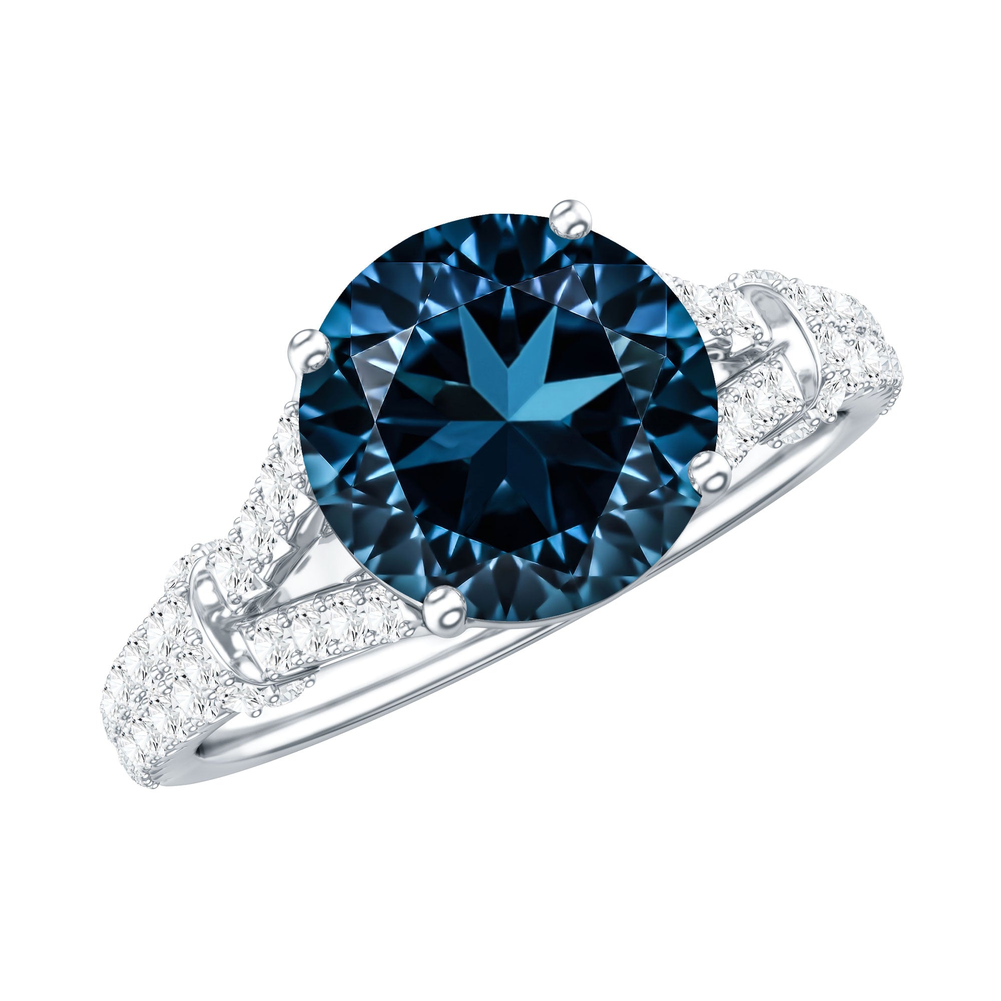 Natural London Blue Topaz Split Shank Engagement Ring
