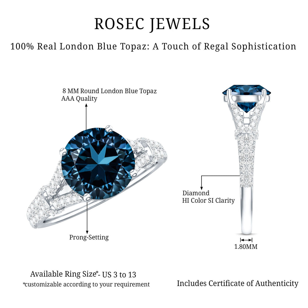 Natural London Blue Topaz Split Shank Engagement Ring