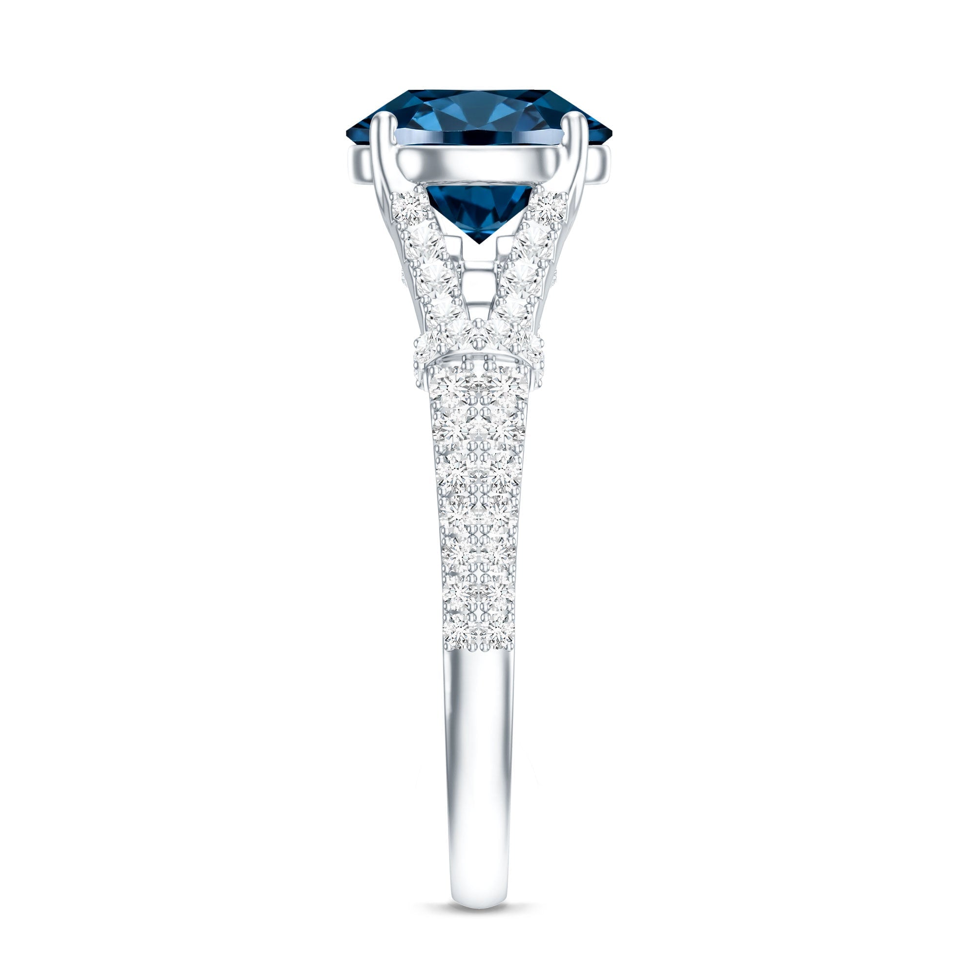 Natural London Blue Topaz Split Shank Engagement Ring