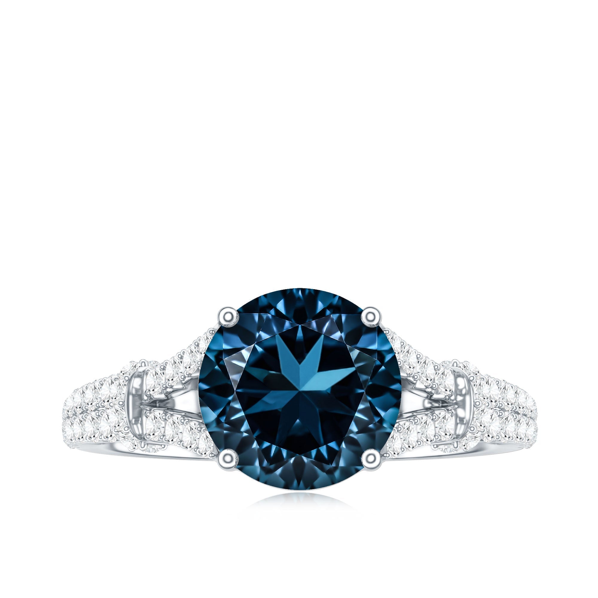 Natural London Blue Topaz Split Shank Engagement Ring