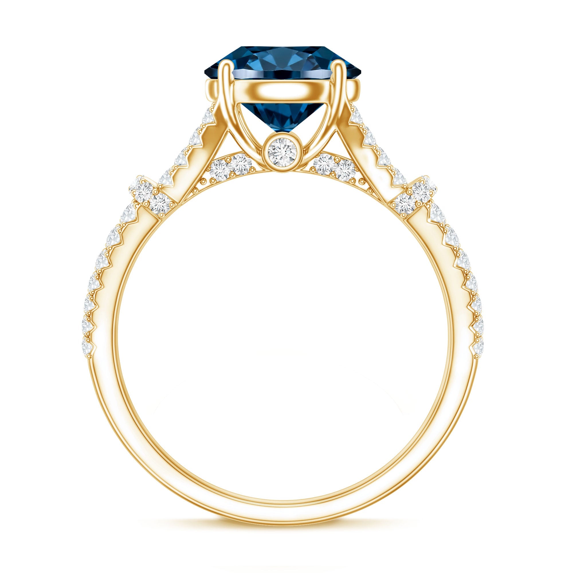 Natural London Blue Topaz Split Shank Engagement Ring