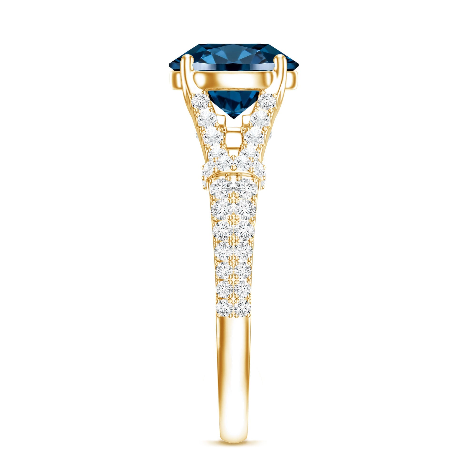 Natural London Blue Topaz Split Shank Engagement Ring