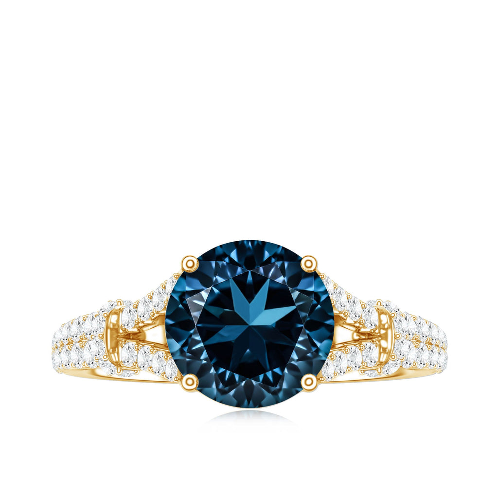 Natural London Blue Topaz Split Shank Engagement Ring