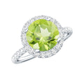 Peridot Engagement Ring – 2 Carat Round Peridot with Lab Grown Diamond Halo Band