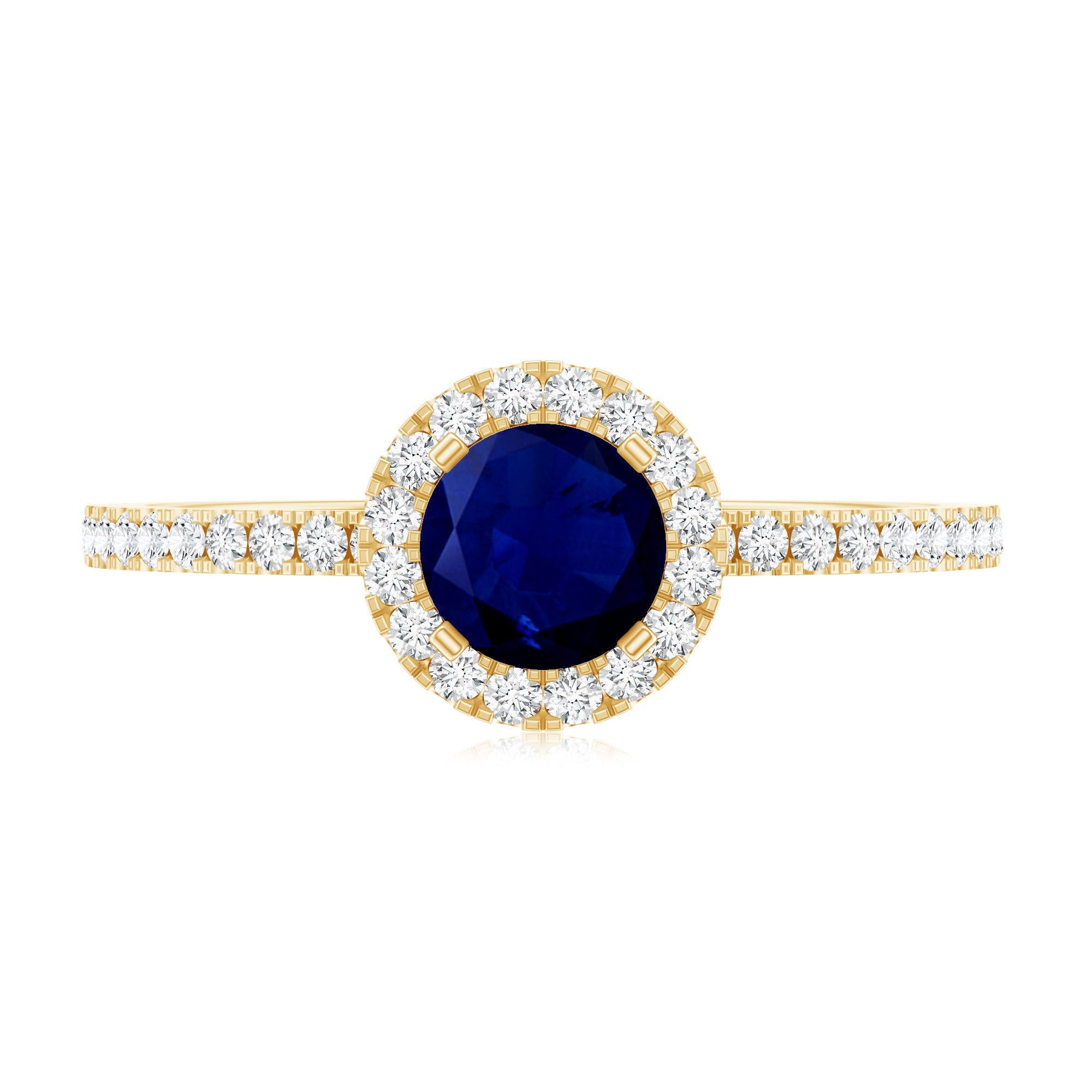 0.95 Carat Round Blue Sapphire and Diamond Halo Engagement Ring