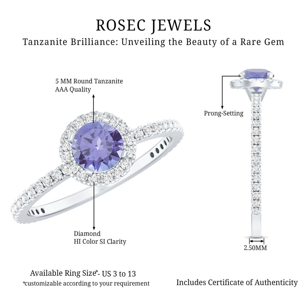 Tanzanite Halo Ring – Diamond Halo Setting | Blue Violet Tanzanite Jewelry