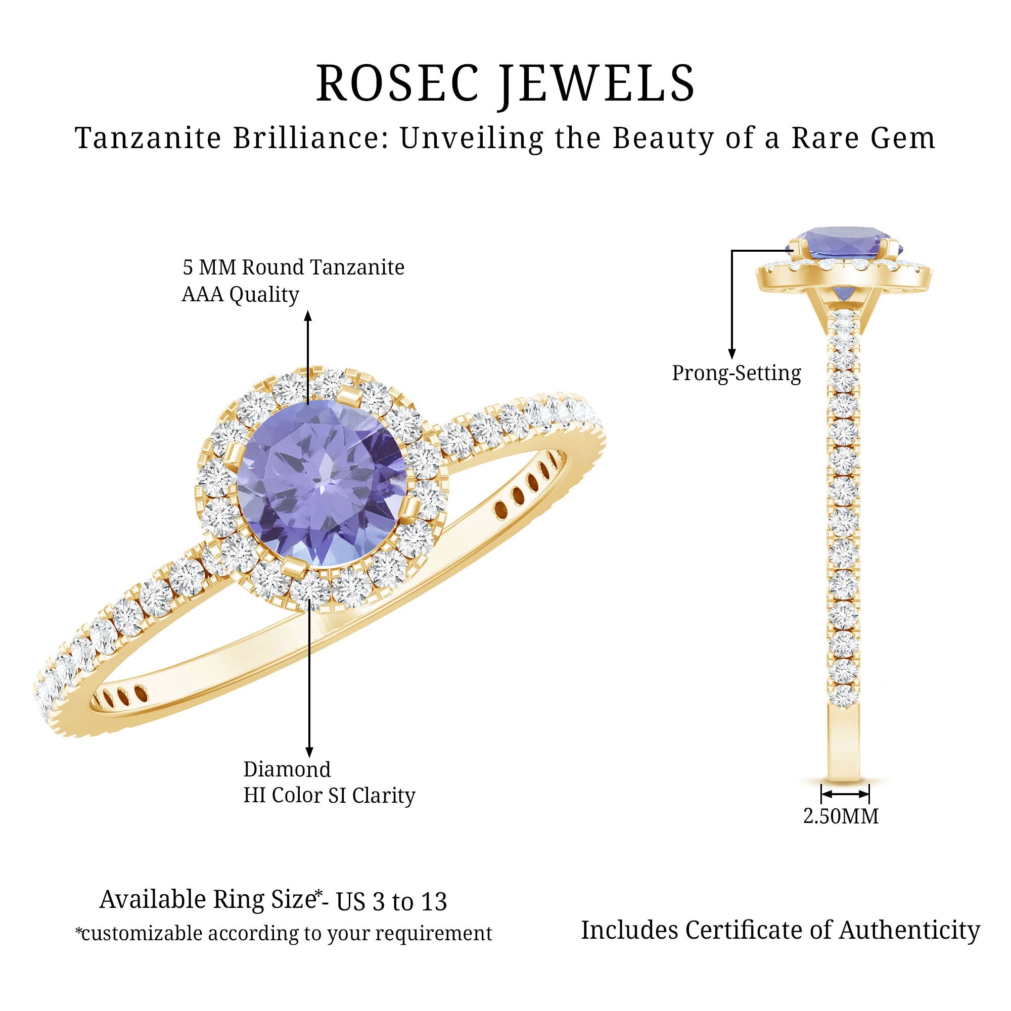 Tanzanite Halo Ring – Diamond Halo Setting | Blue Violet Tanzanite Jewelry