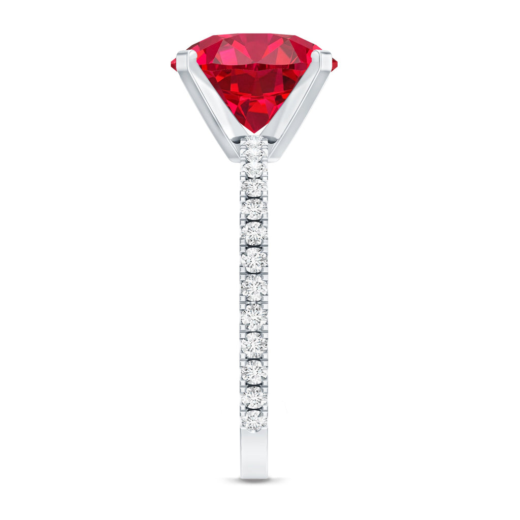 5 Carat Lab Created Ruby Solitaire Engagement Ring with Real Diamonds