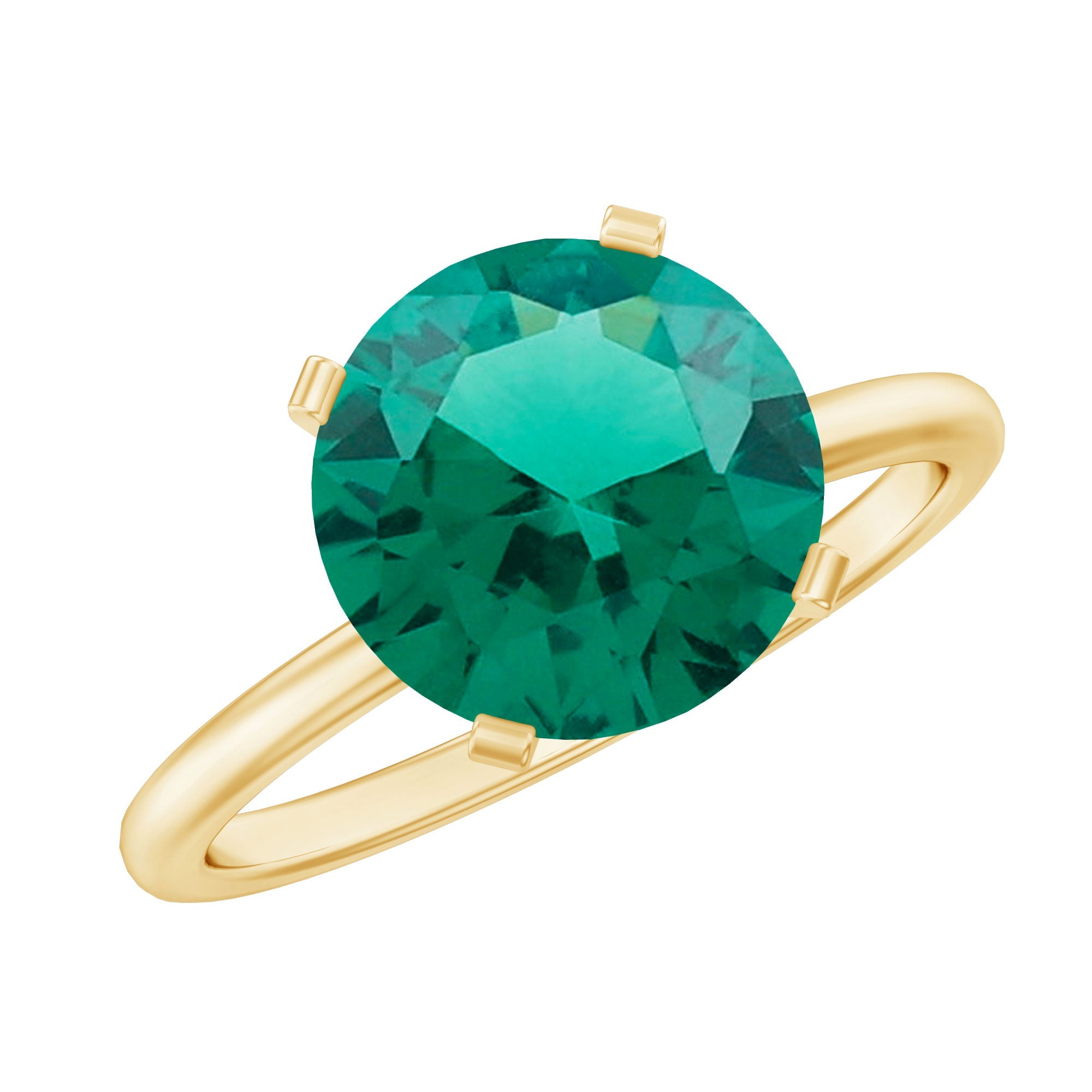 Lab Created Emerald Ring - 3.5 Carat Round Solitaire Engagement with Peg Head Setting