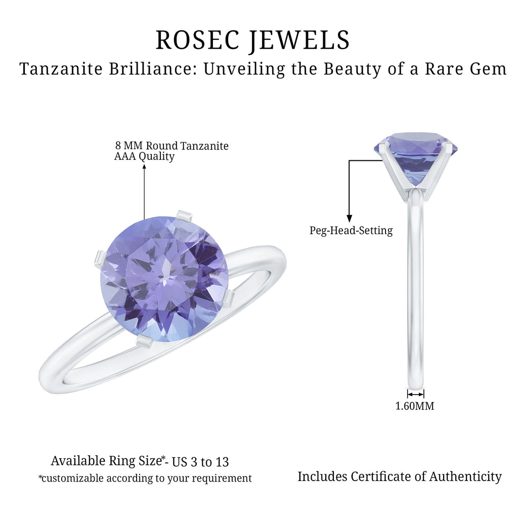 Lab Grown Tanzanite Ring – 2.8 Carat Solitaire Engagement Ring With Peg Head Setting