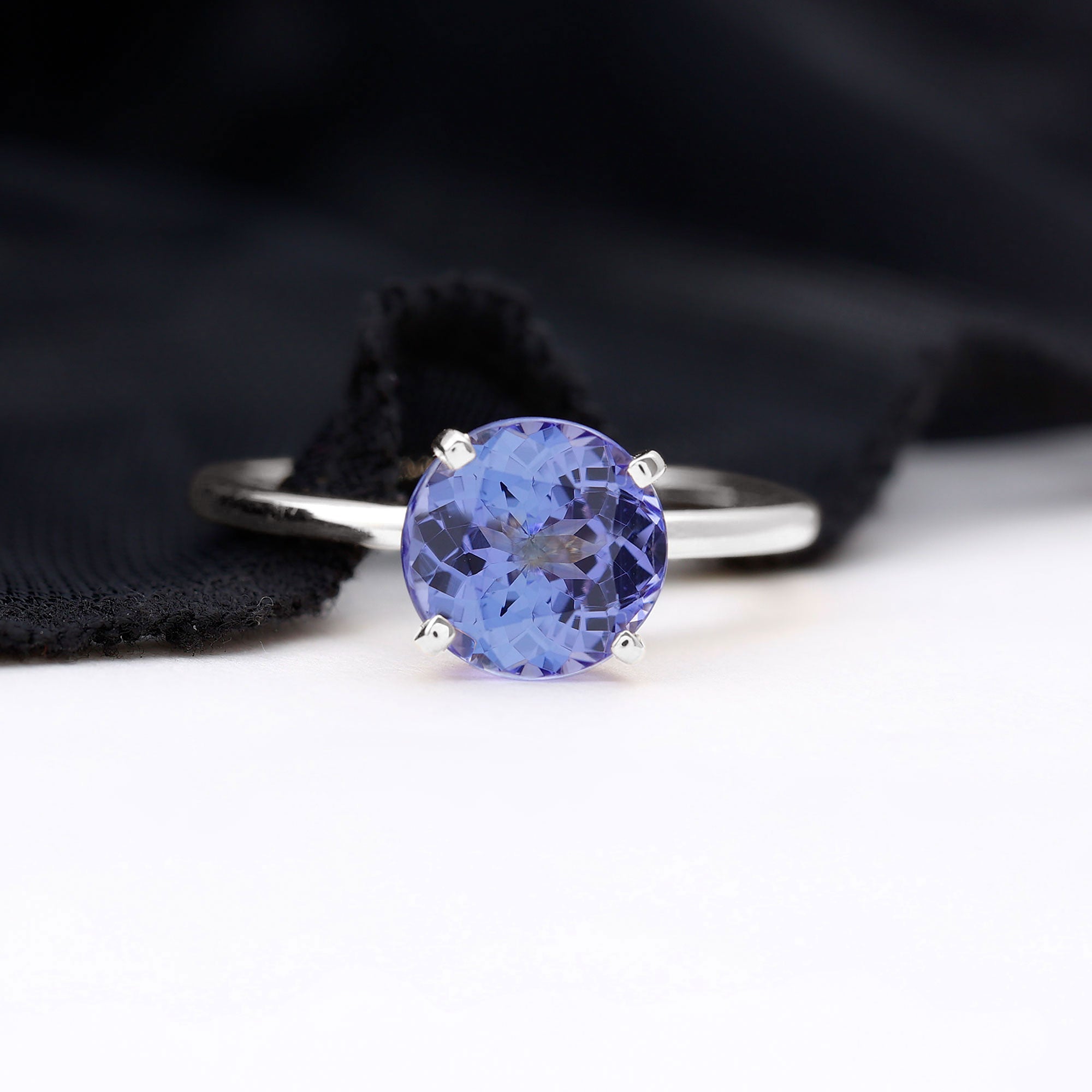 Lab Grown Tanzanite Ring – 2.8 Carat Solitaire Engagement Ring With Peg Head Setting