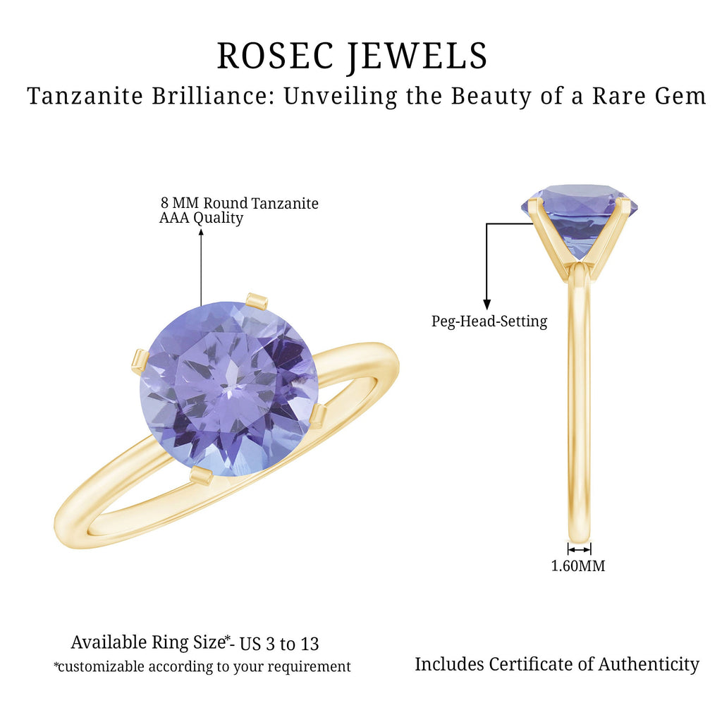 Lab Grown Tanzanite Ring – 2.8 Carat Solitaire Engagement Ring With Peg Head Setting
