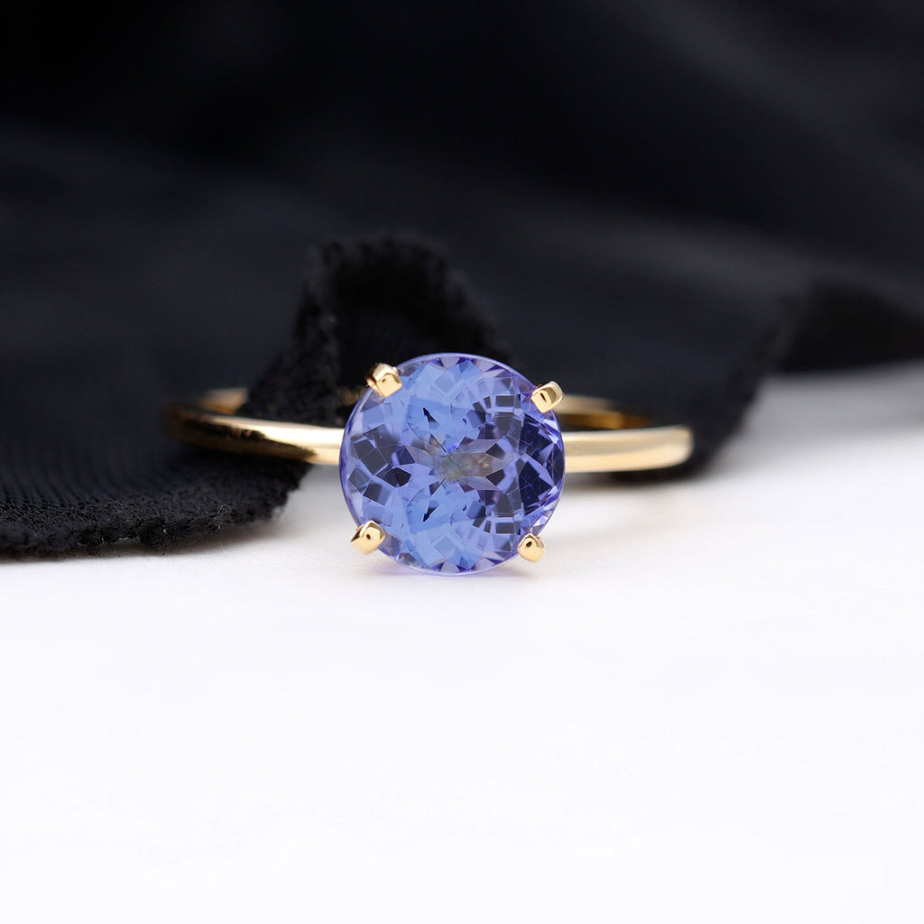 Lab Grown Tanzanite Ring – 2.8 Carat Solitaire Engagement Ring With Peg Head Setting