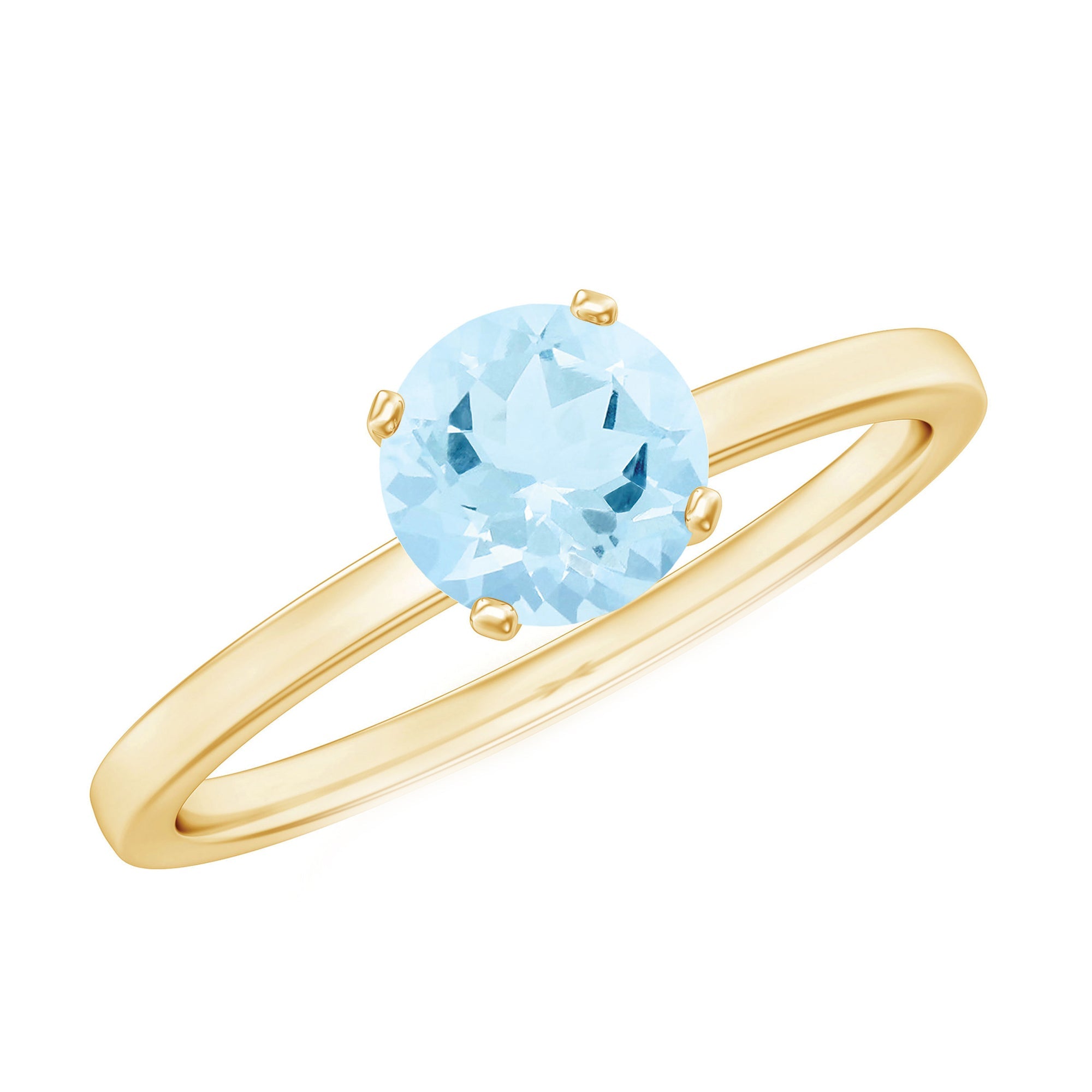 Aquamarine Solitaire Ring – Blue Gemstone 6MM Round Peg Head Setting
