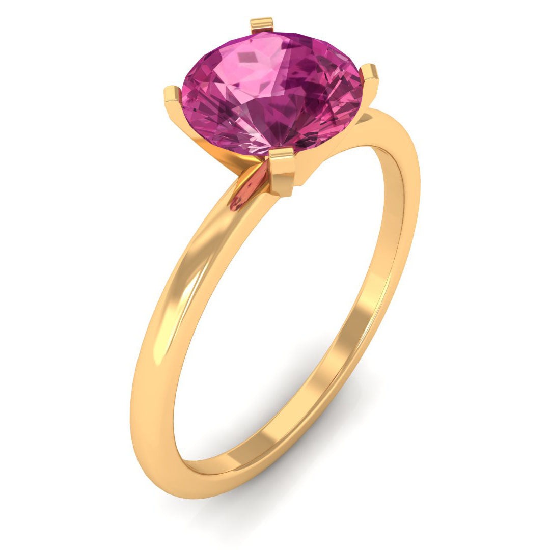 Pink Tourmaline Ring – Classic Solitaire Design With Round Cut Gemstone | Peg Head Setting