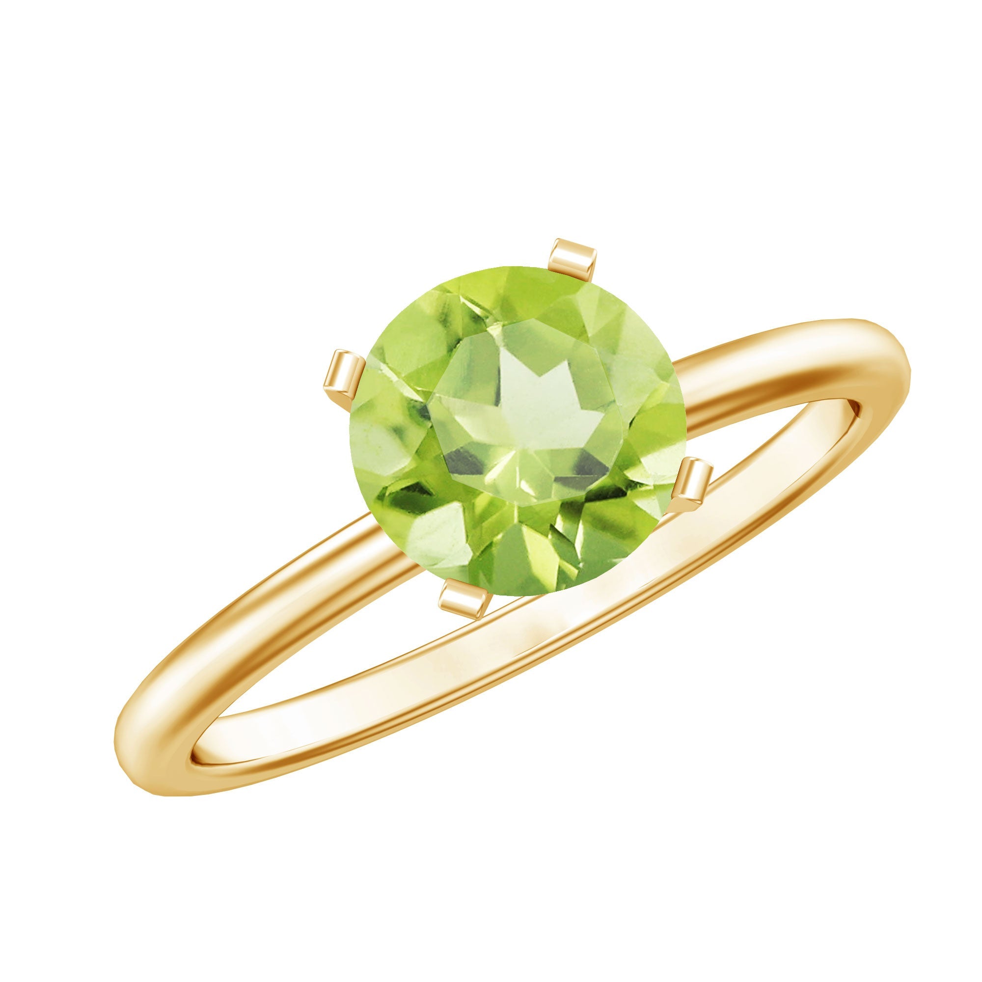 Peridot Engagement Ring - 2 Carat Solitaire Green Gemstone Ring for Women