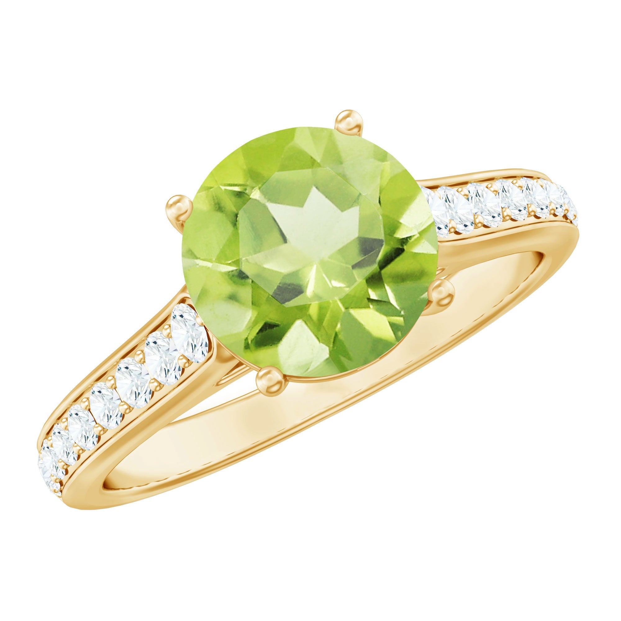 Peridot Engagement Ring – 2 Carat Round Cut AAA Quality Green Gemstone with Diamond Halo
