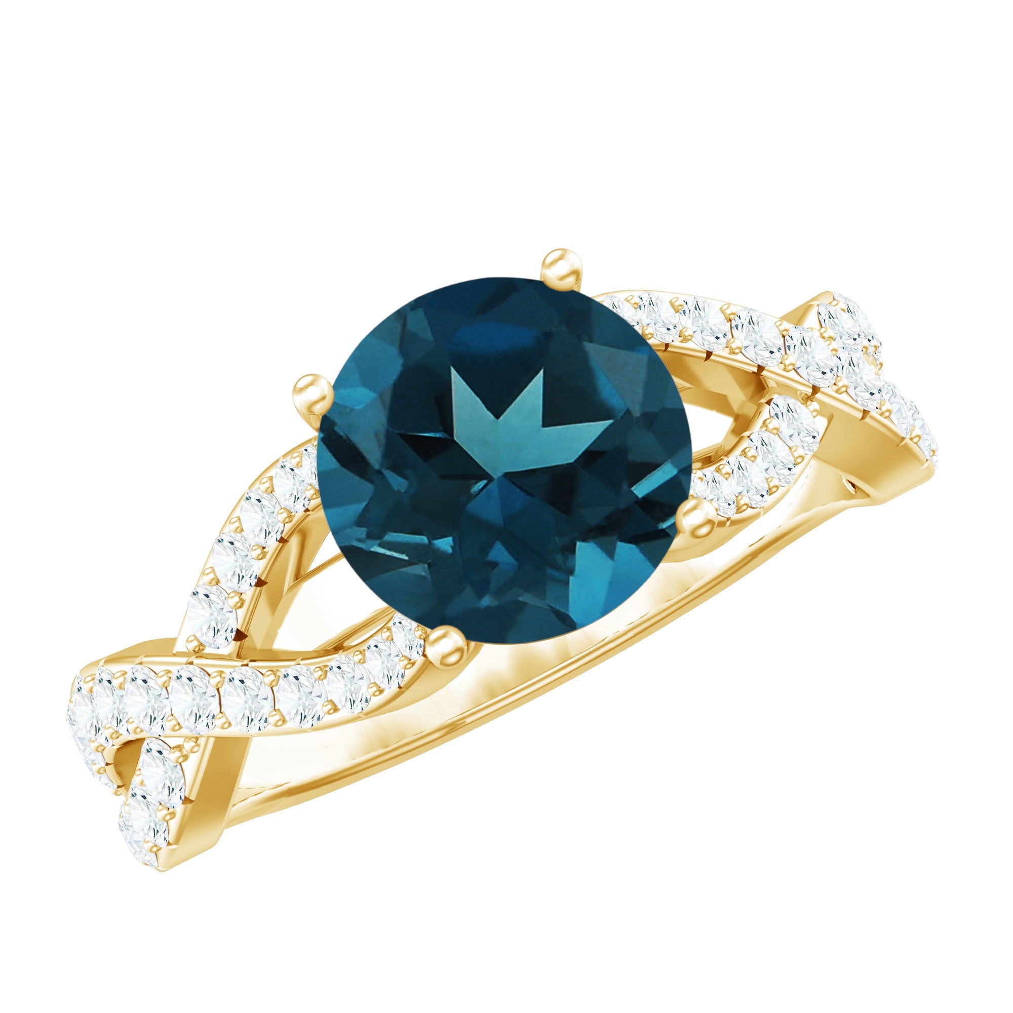 Real London Blue Topaz Crossover Engagement Ring with Diamond