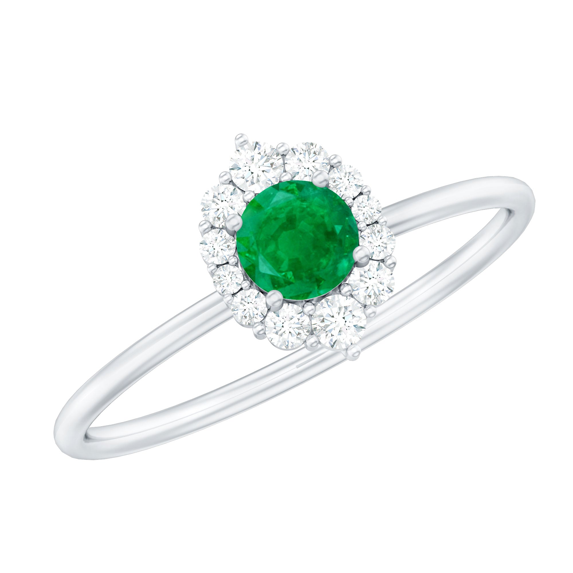 Emerald Promise Ring – Natural AAA Quality Green Gemstone with Diamond Halo Setting
