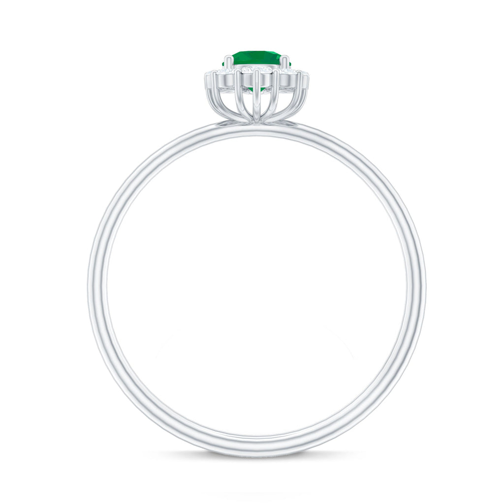 Emerald Promise Ring – Natural AAA Quality Green Gemstone with Diamond Halo Setting