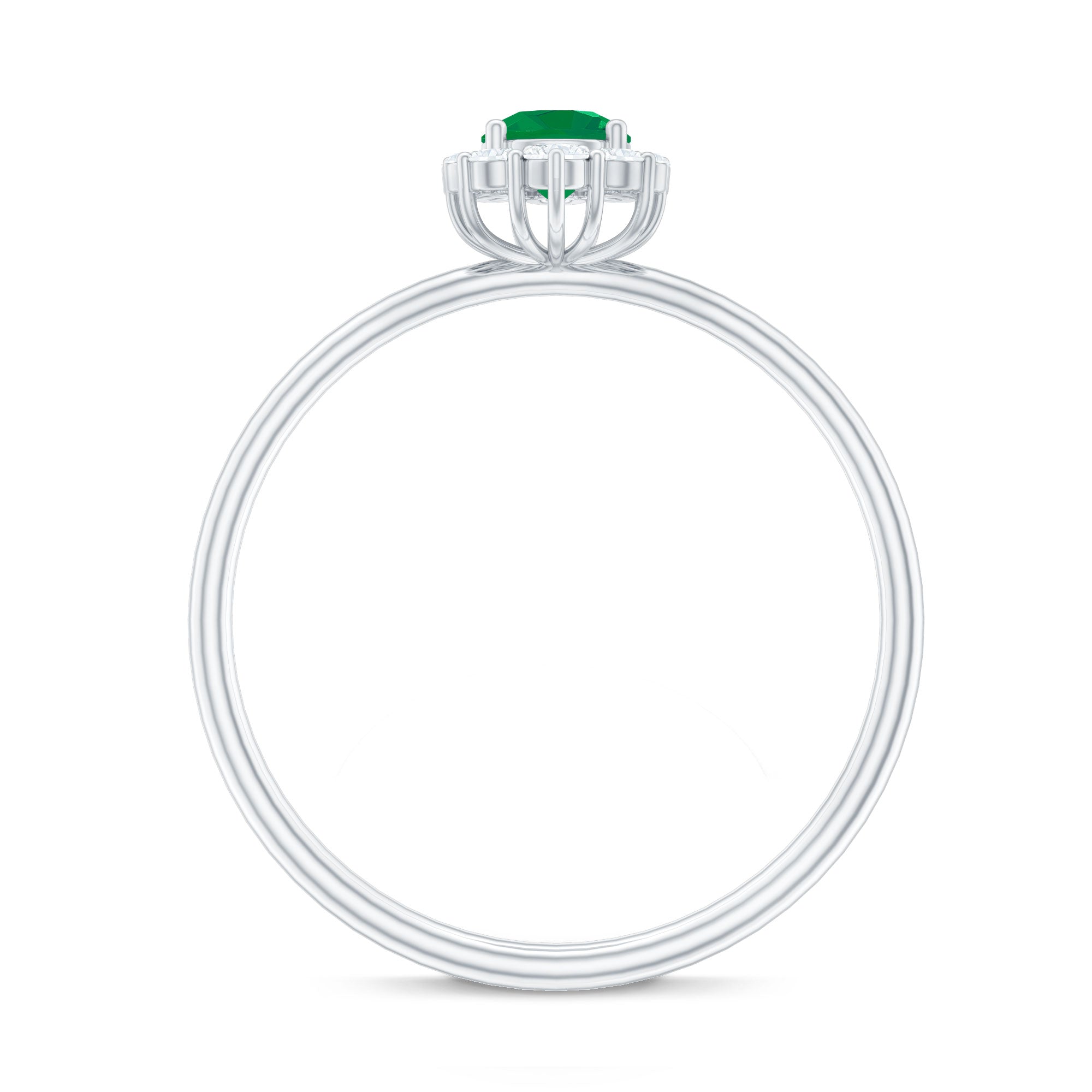 Emerald Promise Ring – Natural AAA Quality Green Gemstone with Diamond Halo Setting