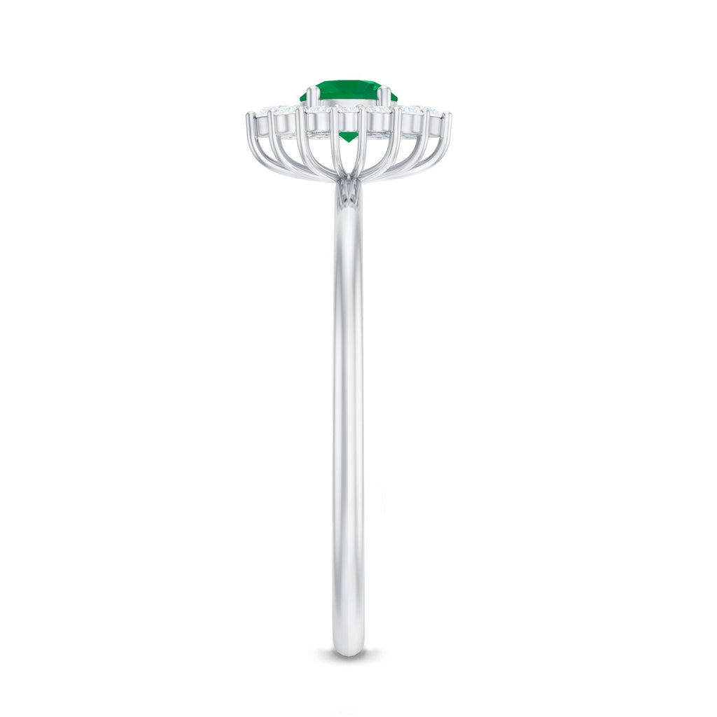 Emerald Promise Ring – Natural AAA Quality Green Gemstone with Diamond Halo Setting