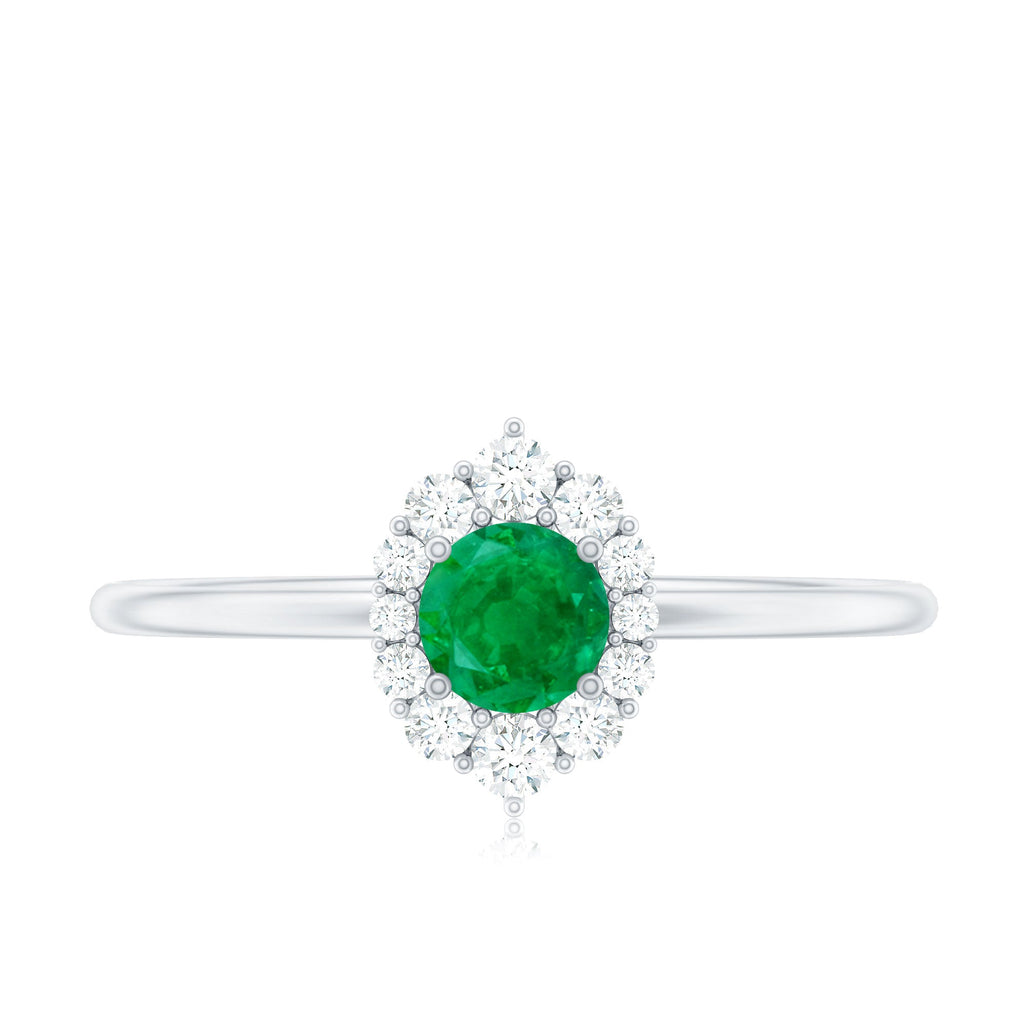 Emerald Promise Ring – Natural AAA Quality Green Gemstone with Diamond Halo Setting