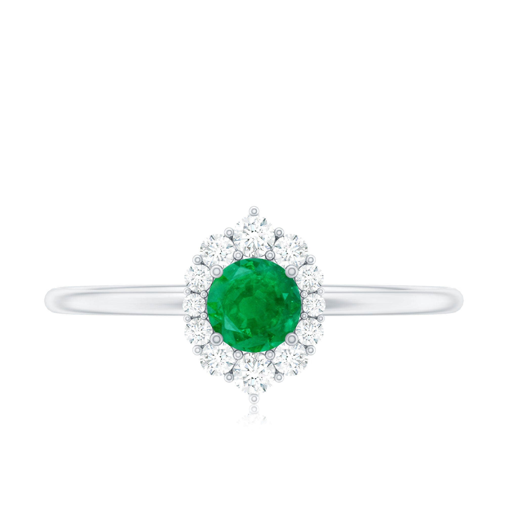 Emerald Promise Ring – Natural AAA Quality Green Gemstone with Diamond Halo Setting