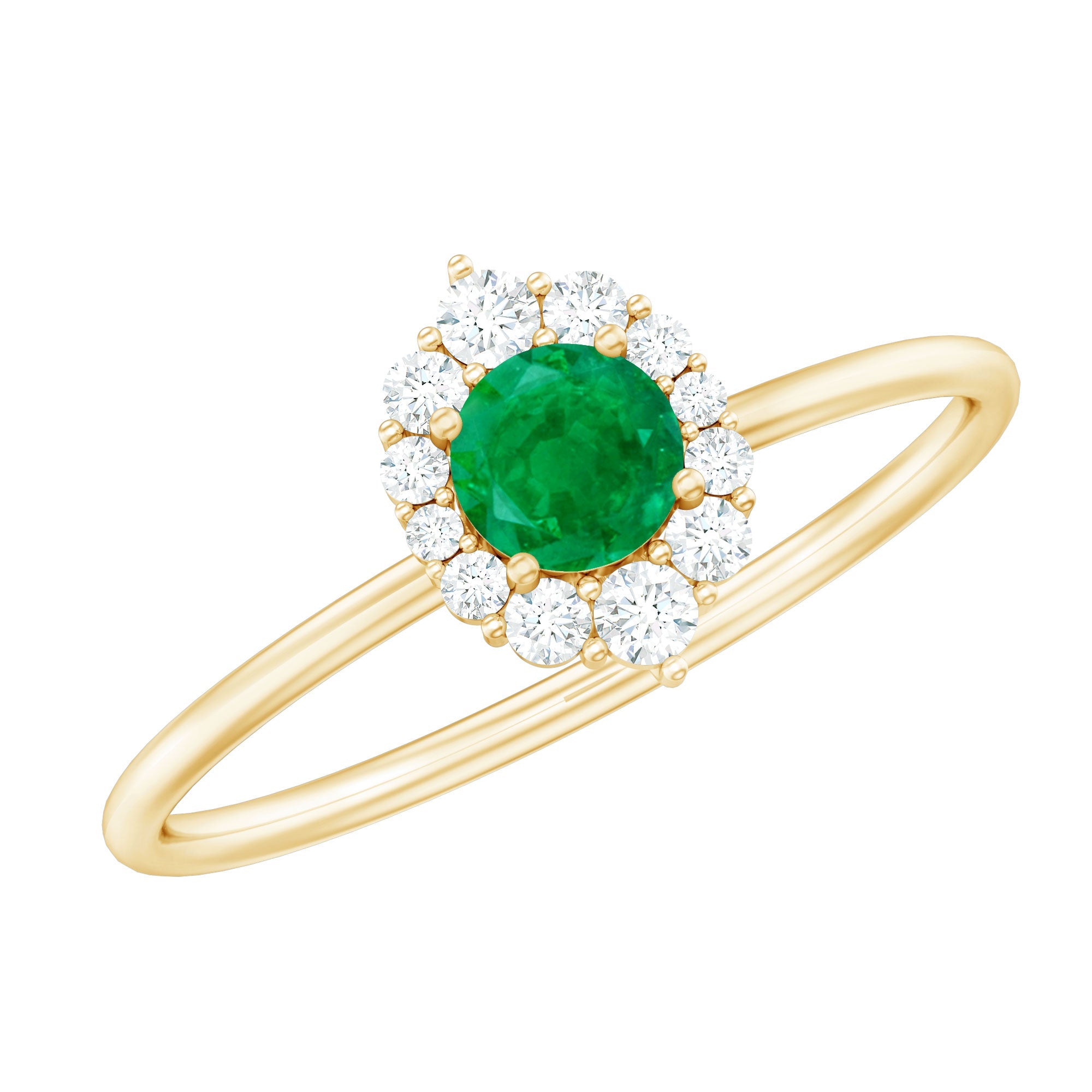 Emerald Promise Ring – Natural AAA Quality Green Gemstone with Diamond Halo Setting